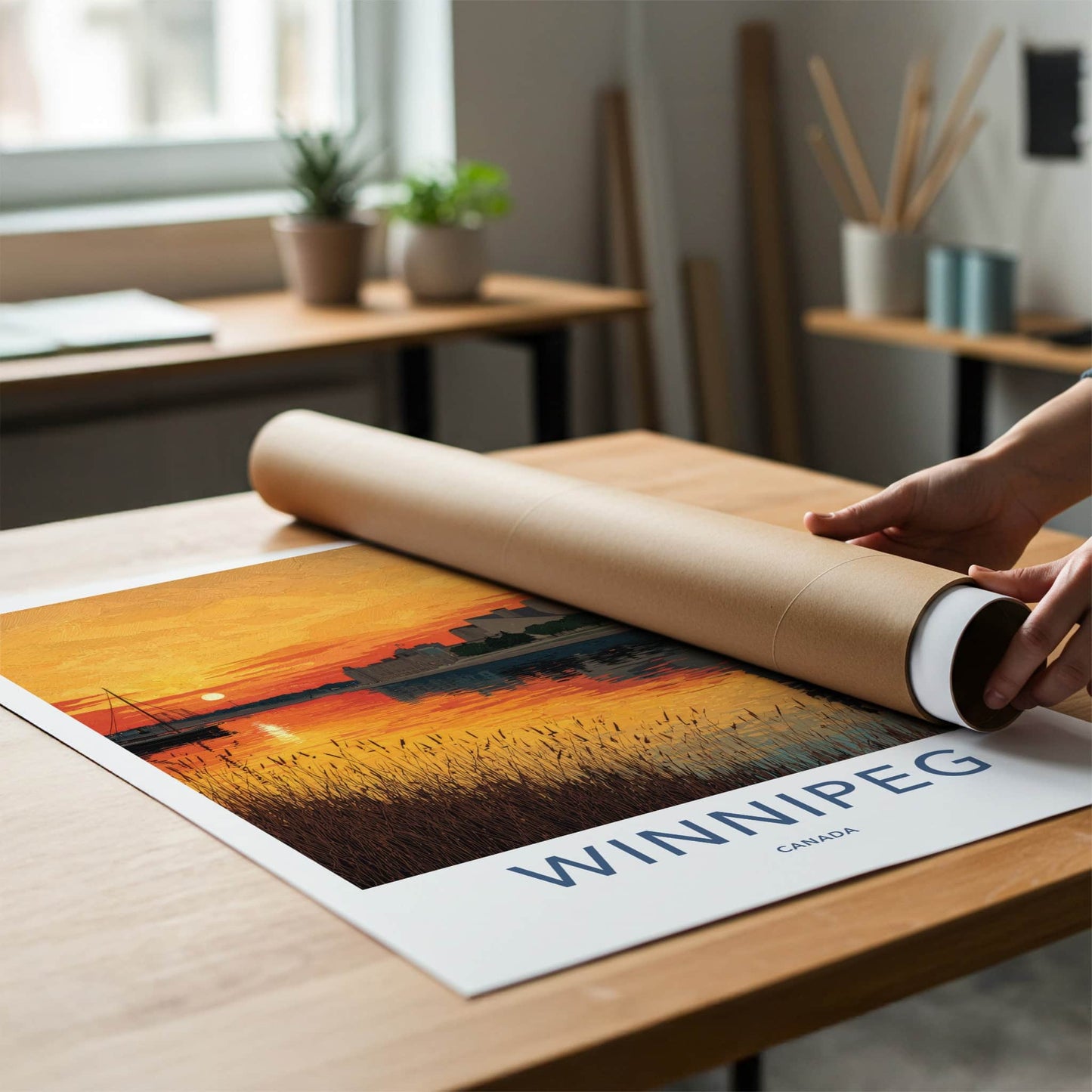Winnipeg Poster - Canada Travel Art - Golden River Sunset Home Decor