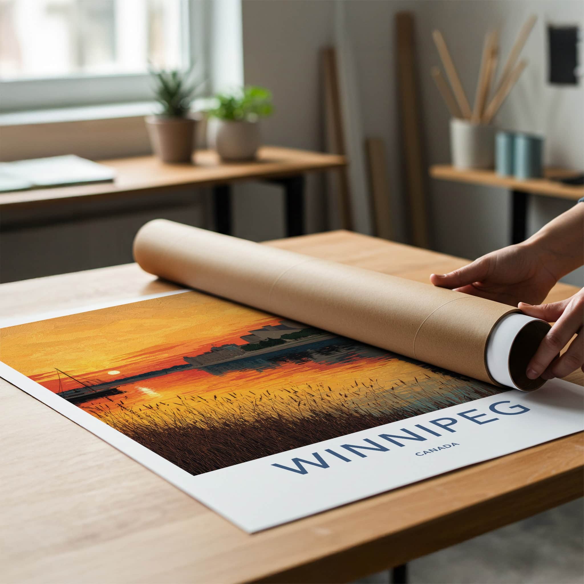 Winnipeg Poster - Canada Travel Art - Golden River Sunset Home Decor