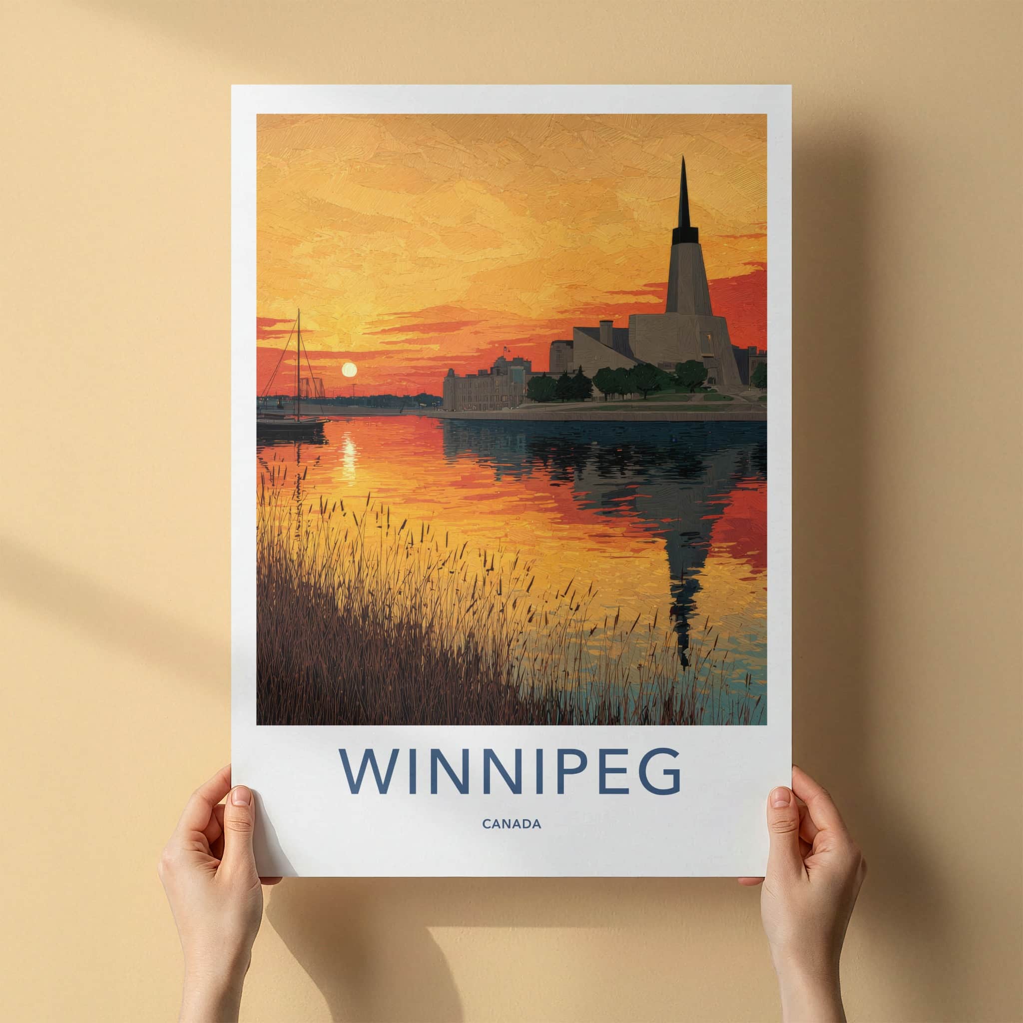 Winnipeg Poster - Canada Travel Art - Golden River Sunset Home Decor