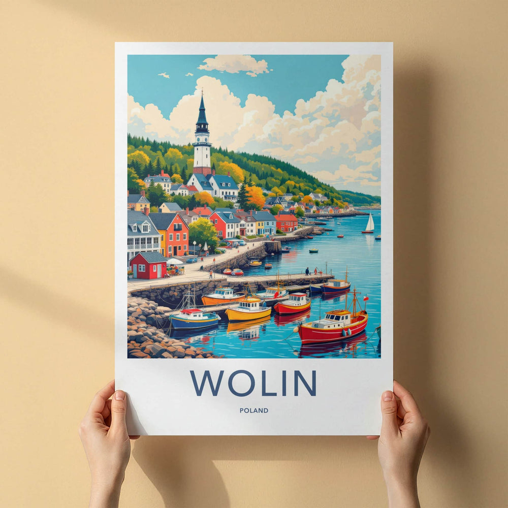 Wolin Poster - Poland Travel Art - Coastal Village Boats Wall Decor