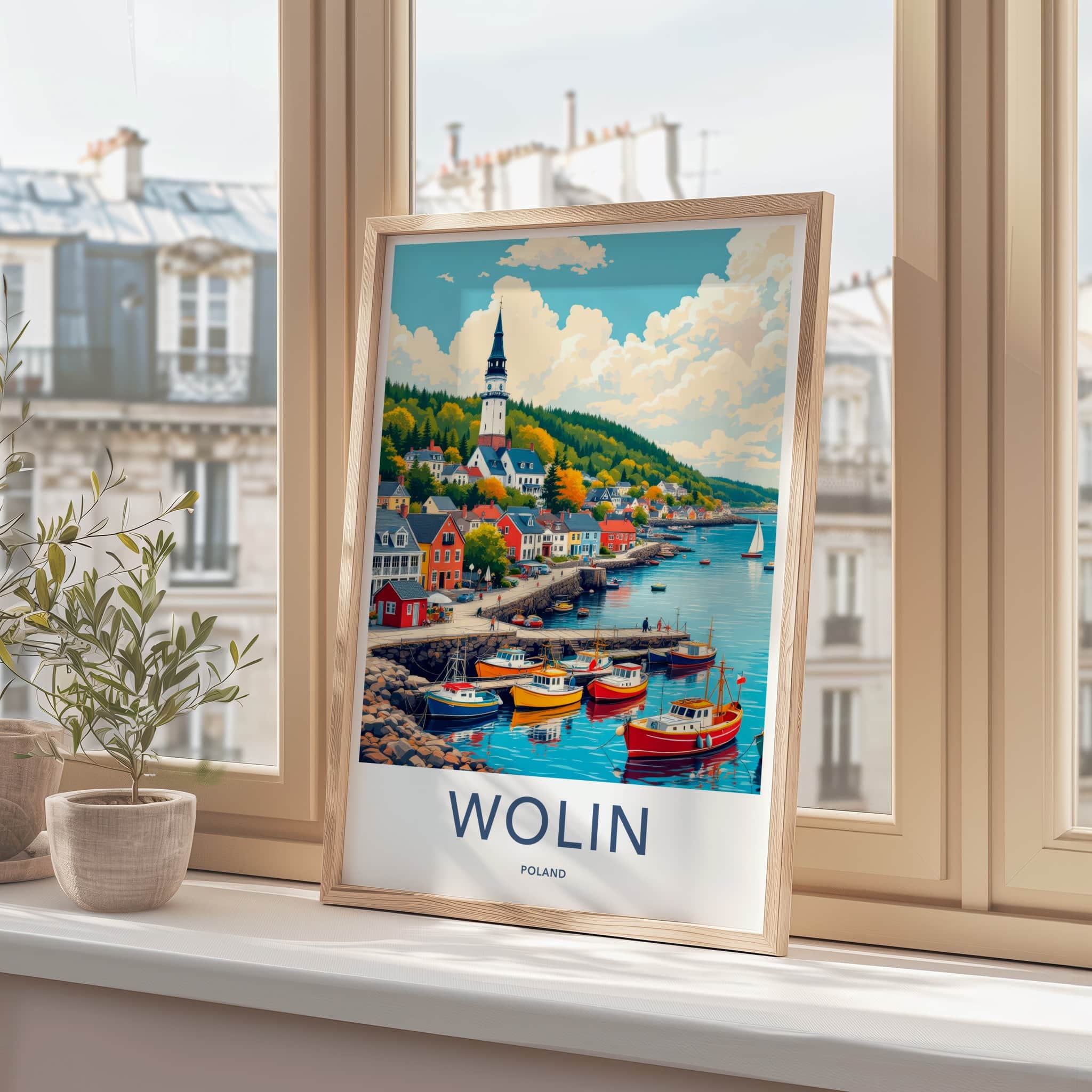 Wolin Poster - Poland Travel Art - Coastal Village Boats Wall Decor