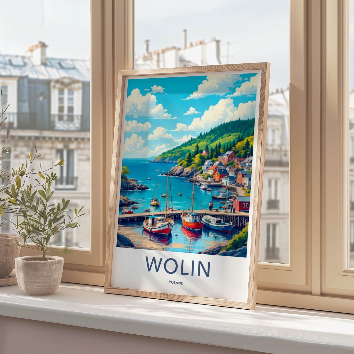 Wolin Poster - Poland Travel Art - Coastal Village Harbor Home Decor