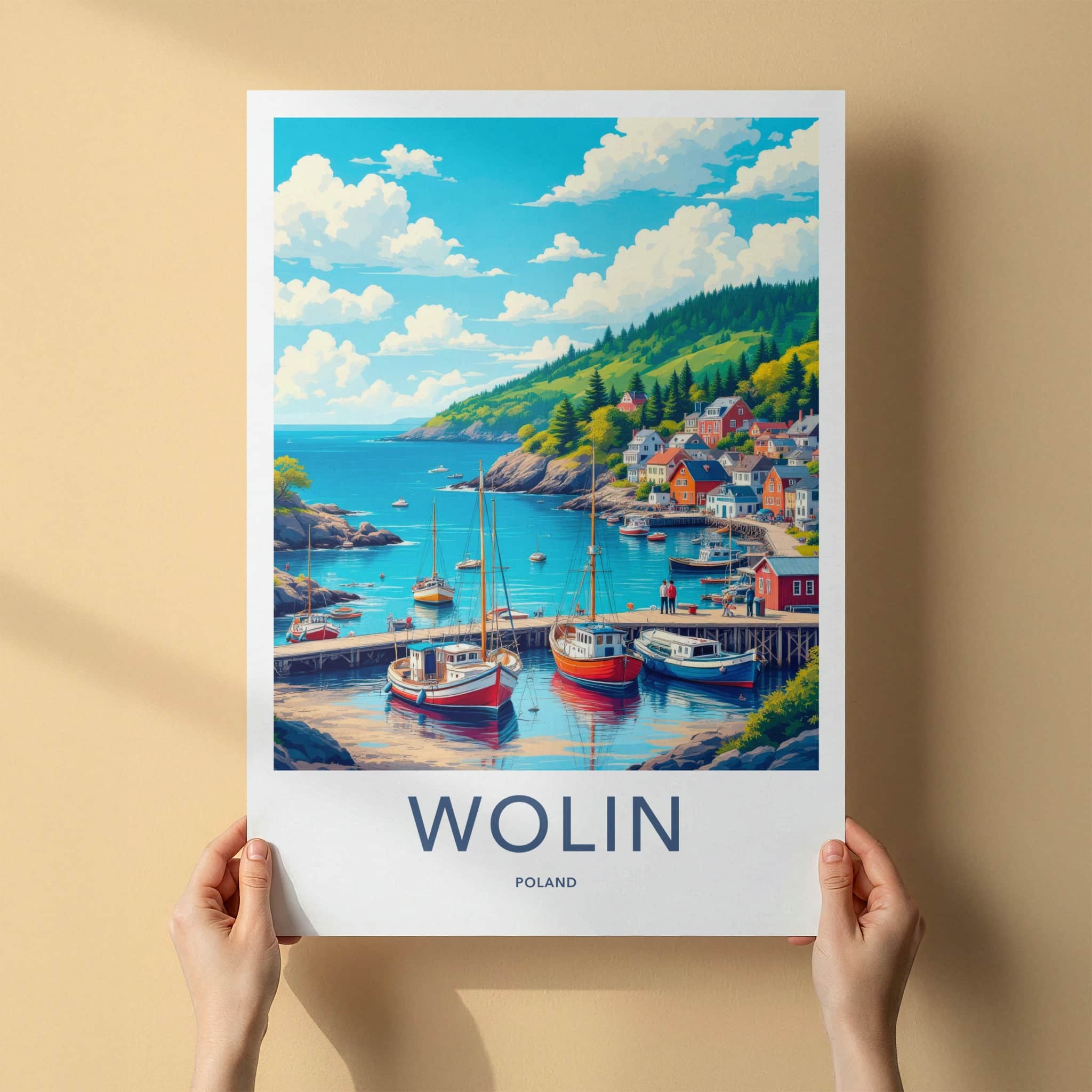 Wolin Poster - Poland Travel Art - Coastal Village Harbor Home Decor