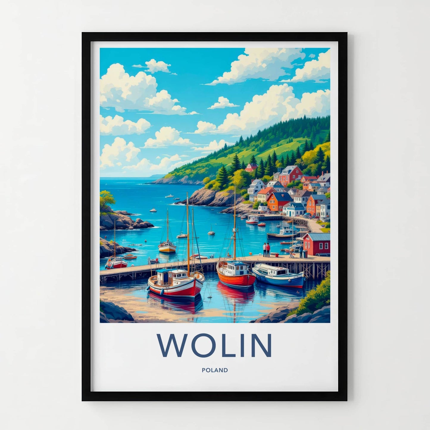 Wolin Poster - Poland Travel Art - Coastal Village Harbor Home Decor