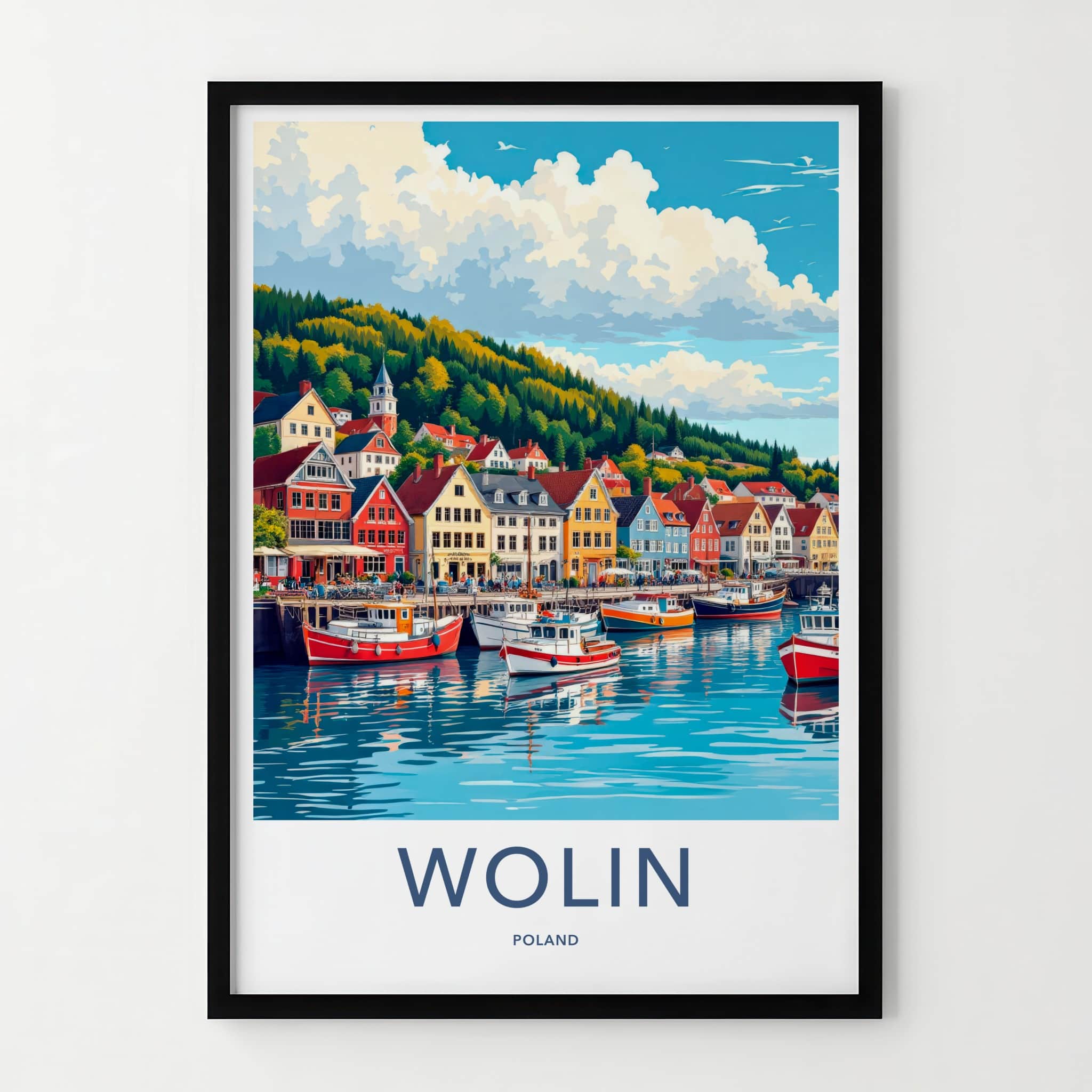 Wolin Poster - Poland Travel Art - Colorful Harbor Town Home Decor
