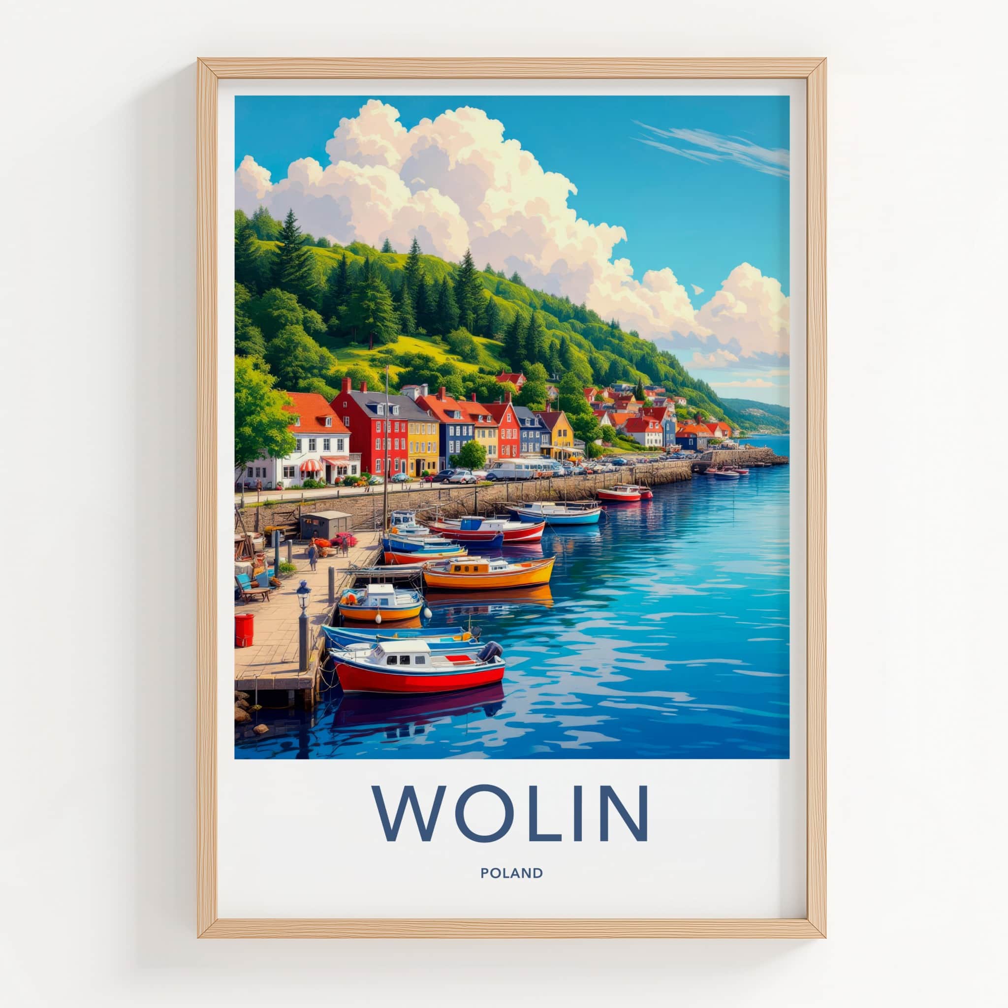 Wolin Poster - Poland Travel Art - Colorful Village Harbor Home Decor