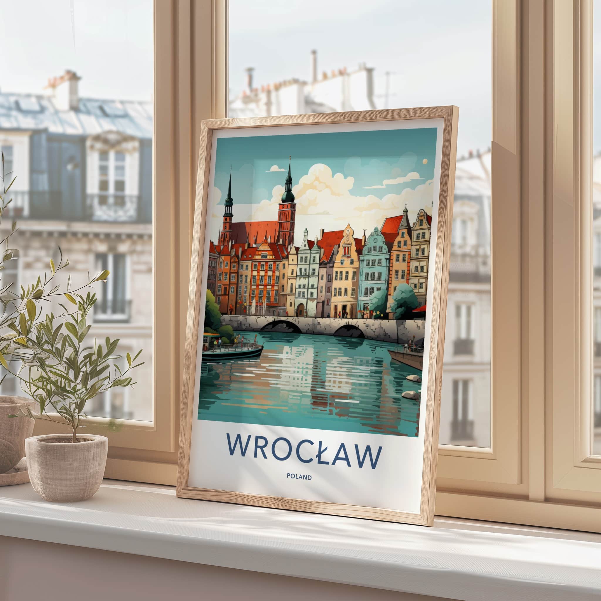 Wroclaw Poster - Poland Art Print - Historic Riverfront City Home Decor