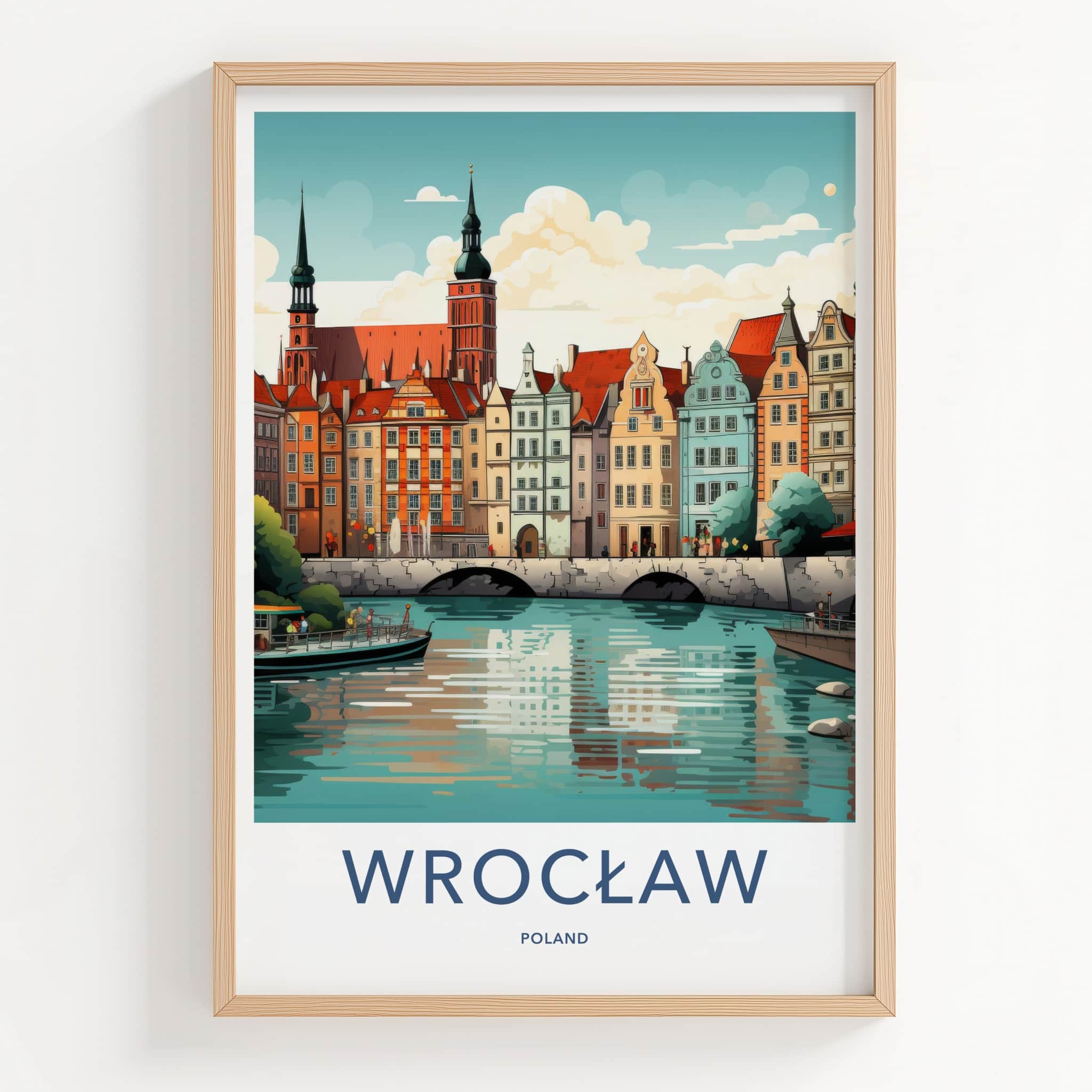 Wroclaw Poster - Poland Art Print - Historic Riverfront City Home Decor
