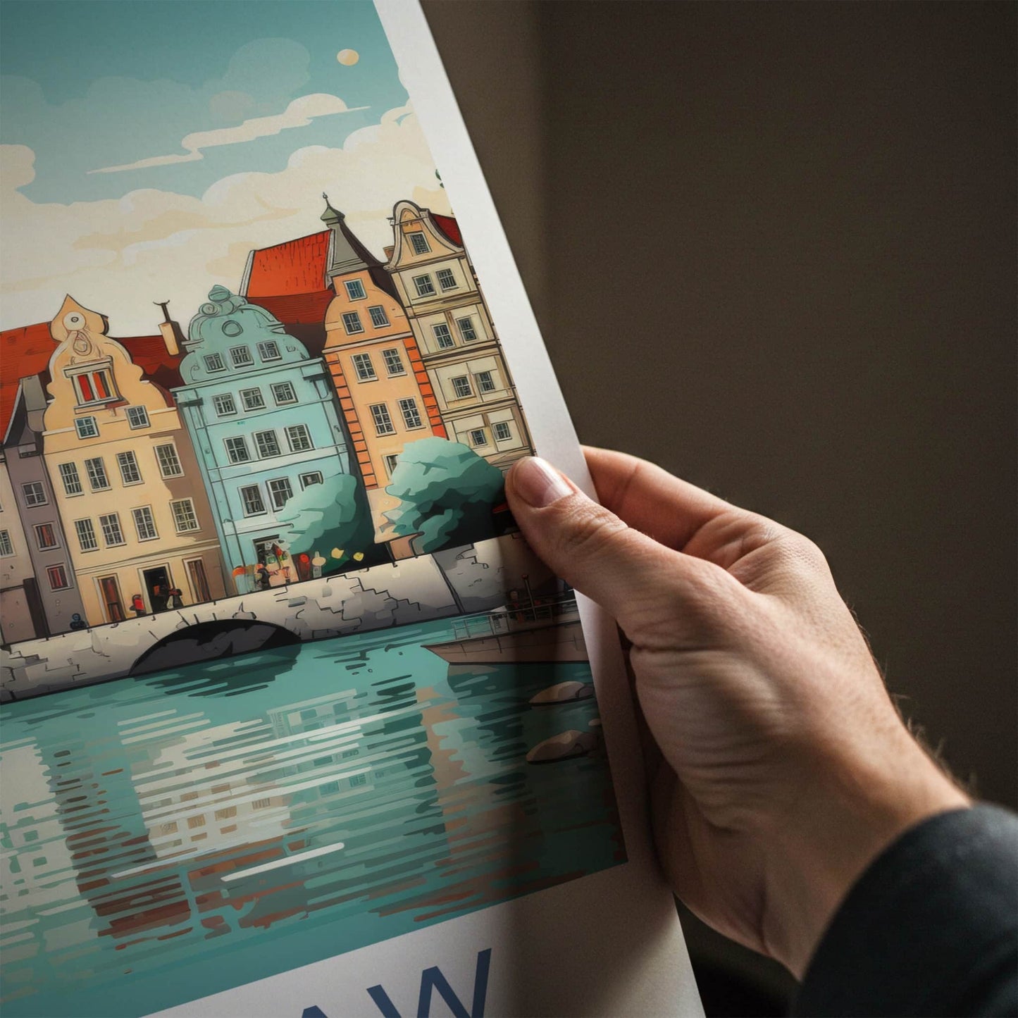 Wroclaw Poster - Poland Art Print - Historic Riverfront City Home Decor