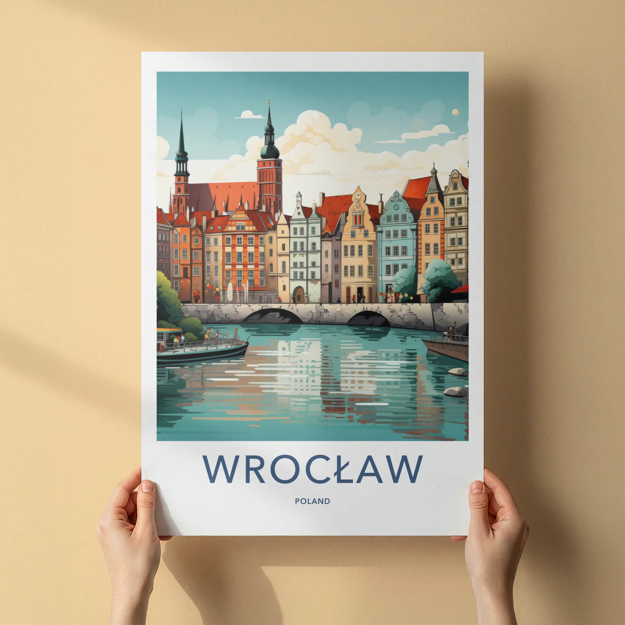 Wroclaw Poster - Poland Art Print - Historic Riverfront City Home Decor