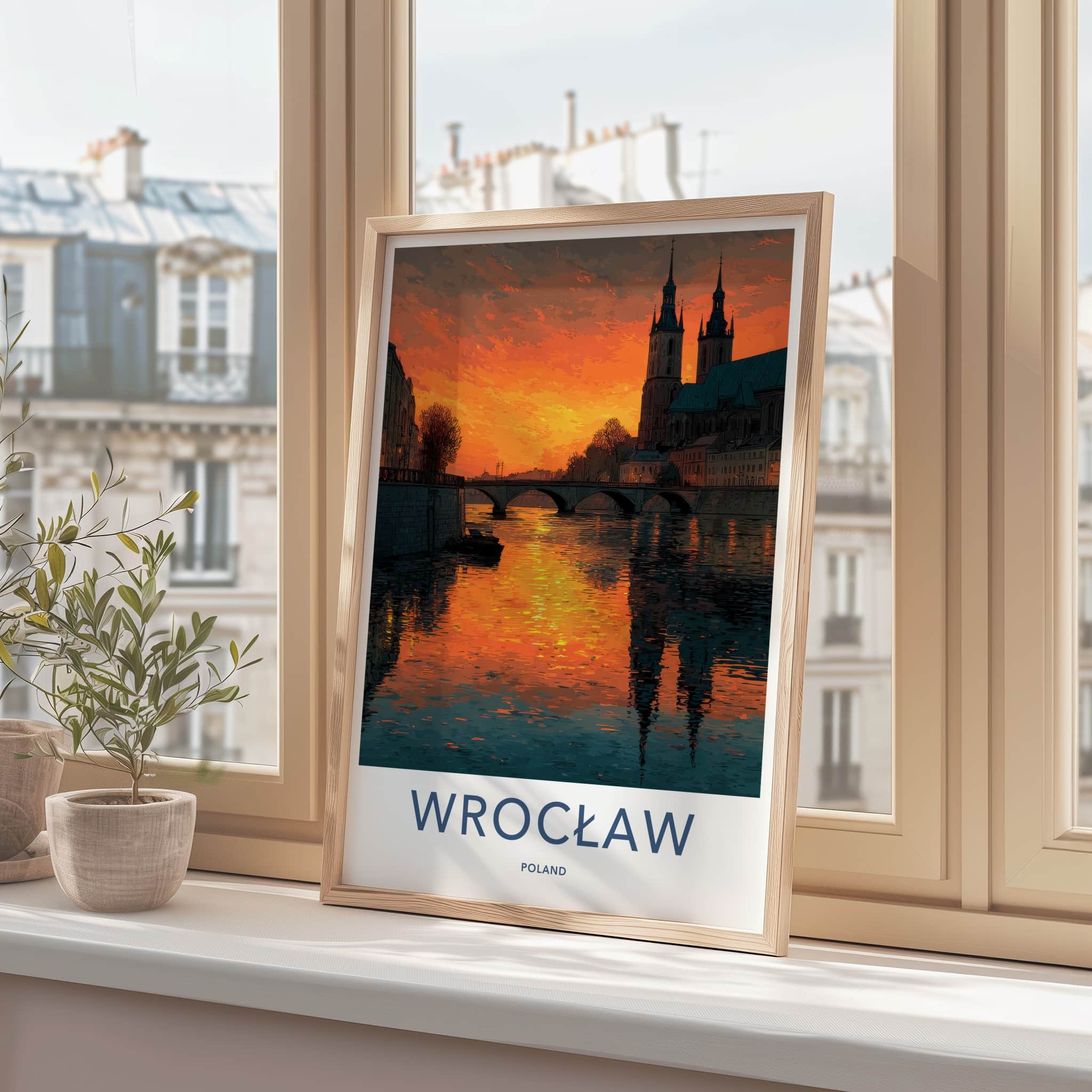 Wroclaw Poster - Poland Travel Art - Orange Sky Reflections Home Decor
