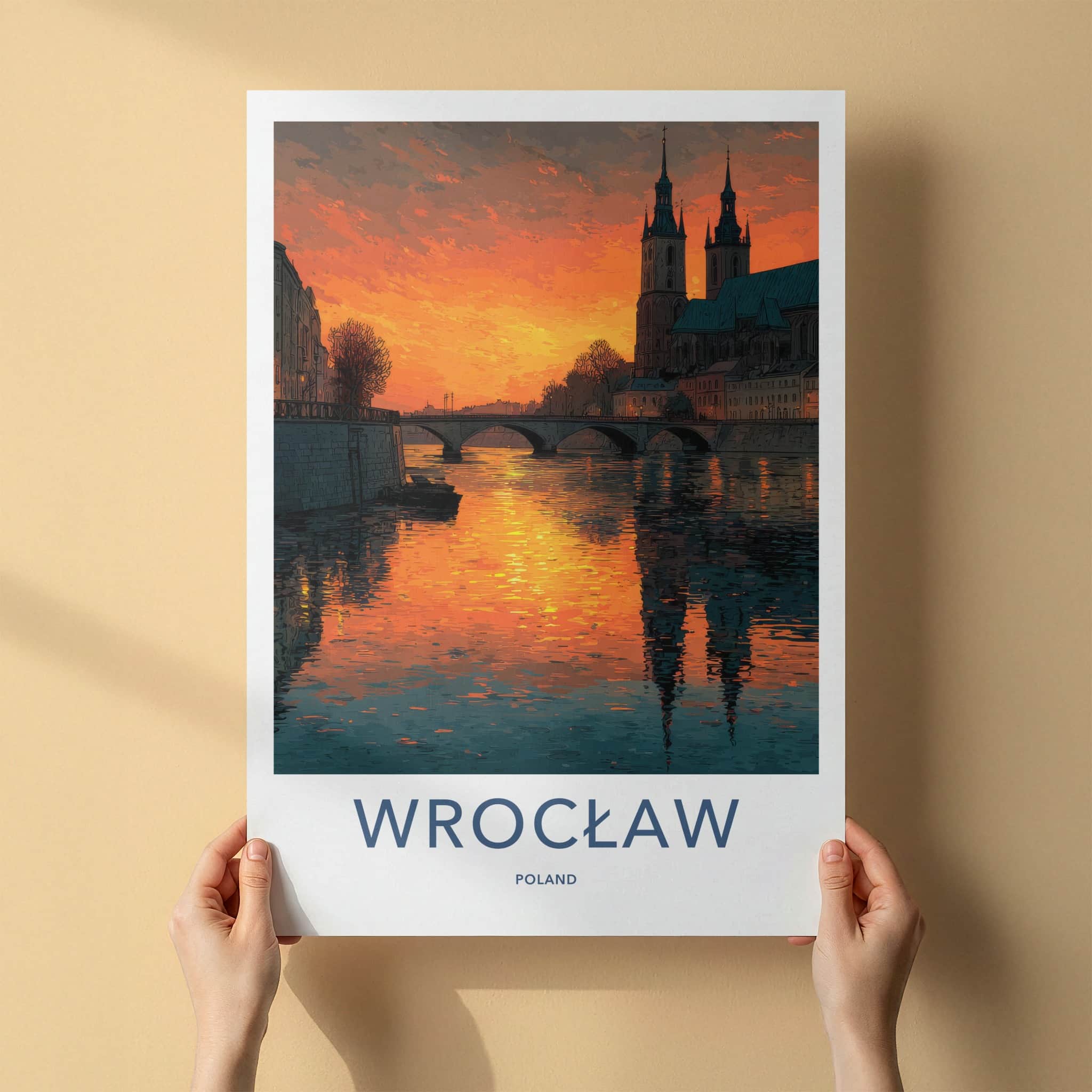 Wroclaw Poster - Poland Travel Art - Orange Sky Reflections Home Decor