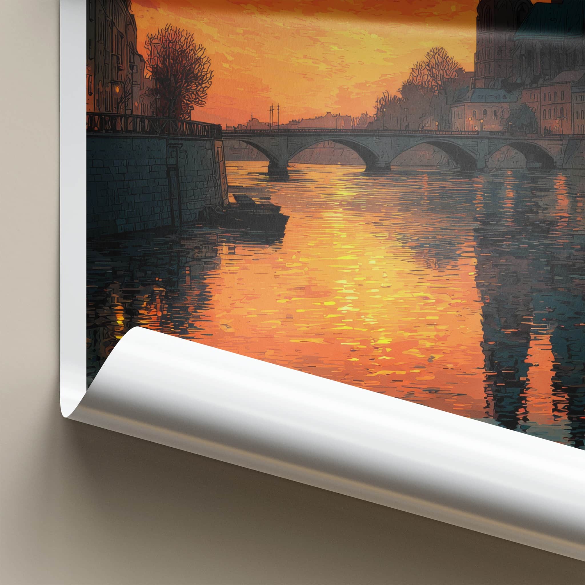 Wroclaw Poster - Poland Travel Art - Orange Sky Reflections Home Decor