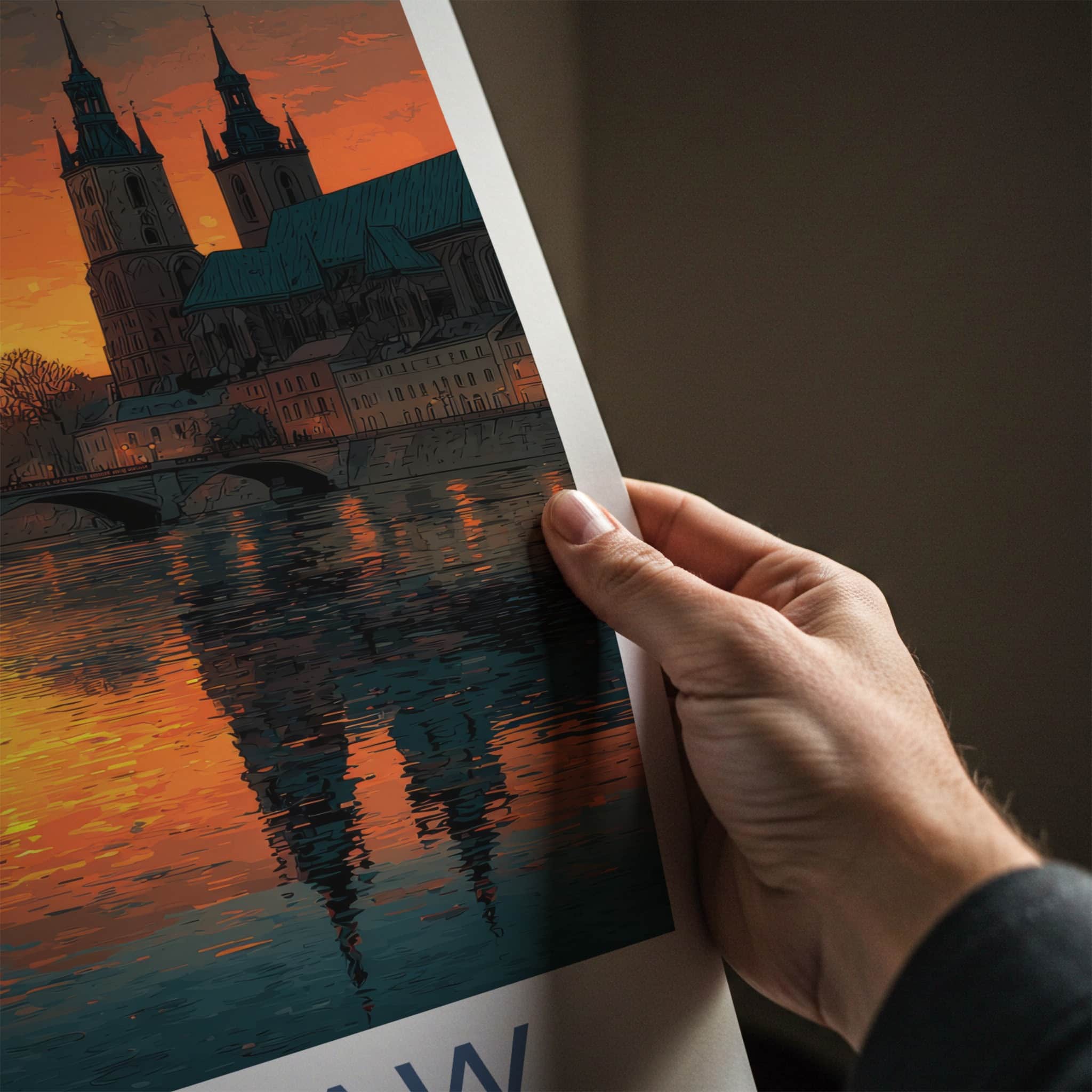Wroclaw Poster - Poland Travel Art - Orange Sky Reflections Home Decor