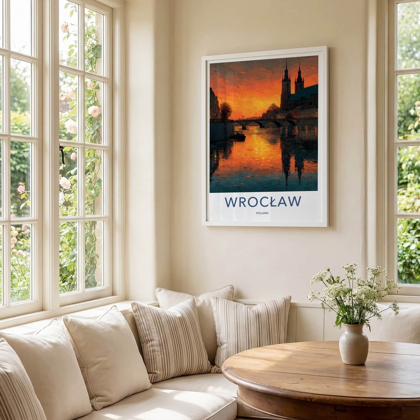 Wroclaw Poster - Poland Travel Art - Orange Sky Reflections Home Decor