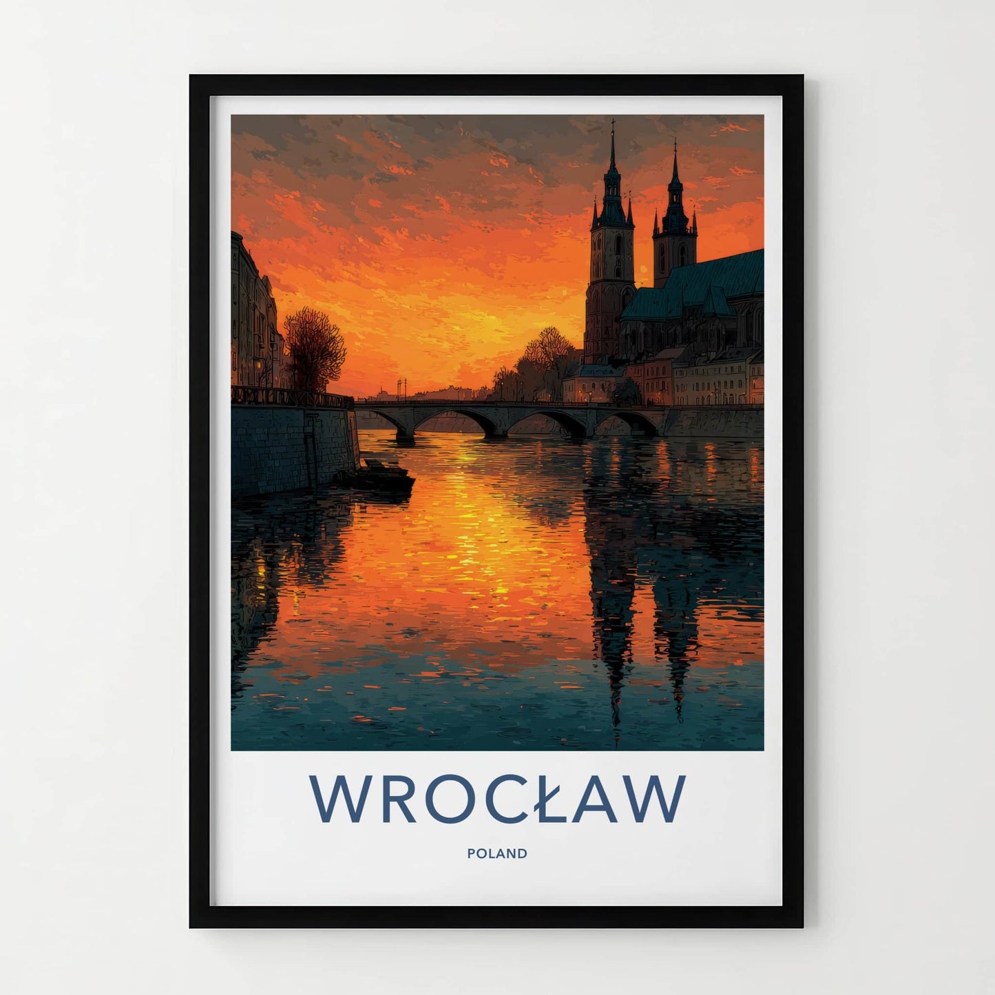 Wroclaw Poster - Poland Travel Art - Orange Sky Reflections Home Decor