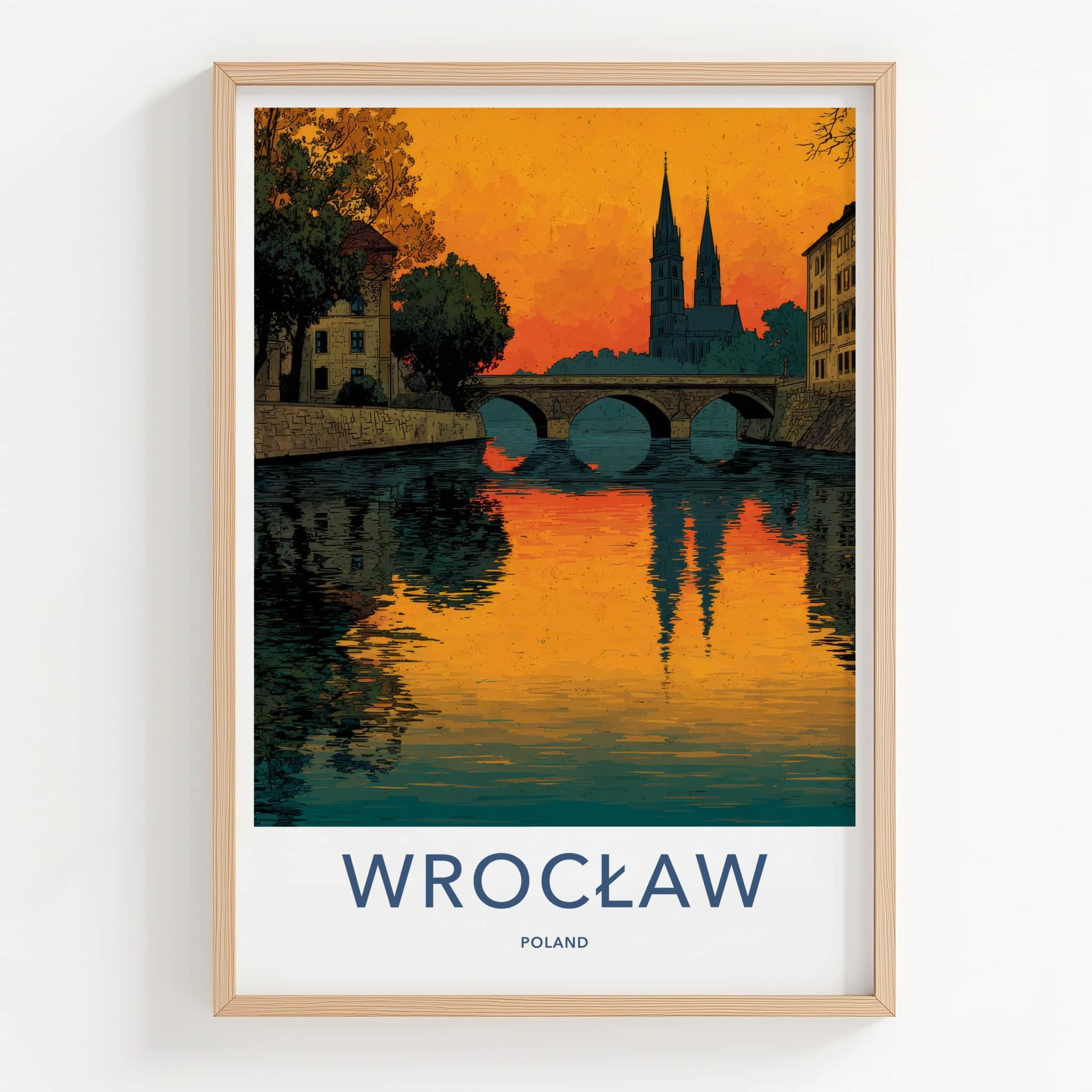 Wroclaw Poster - Poland Travel Art - River Bridge Reflections Home Decor