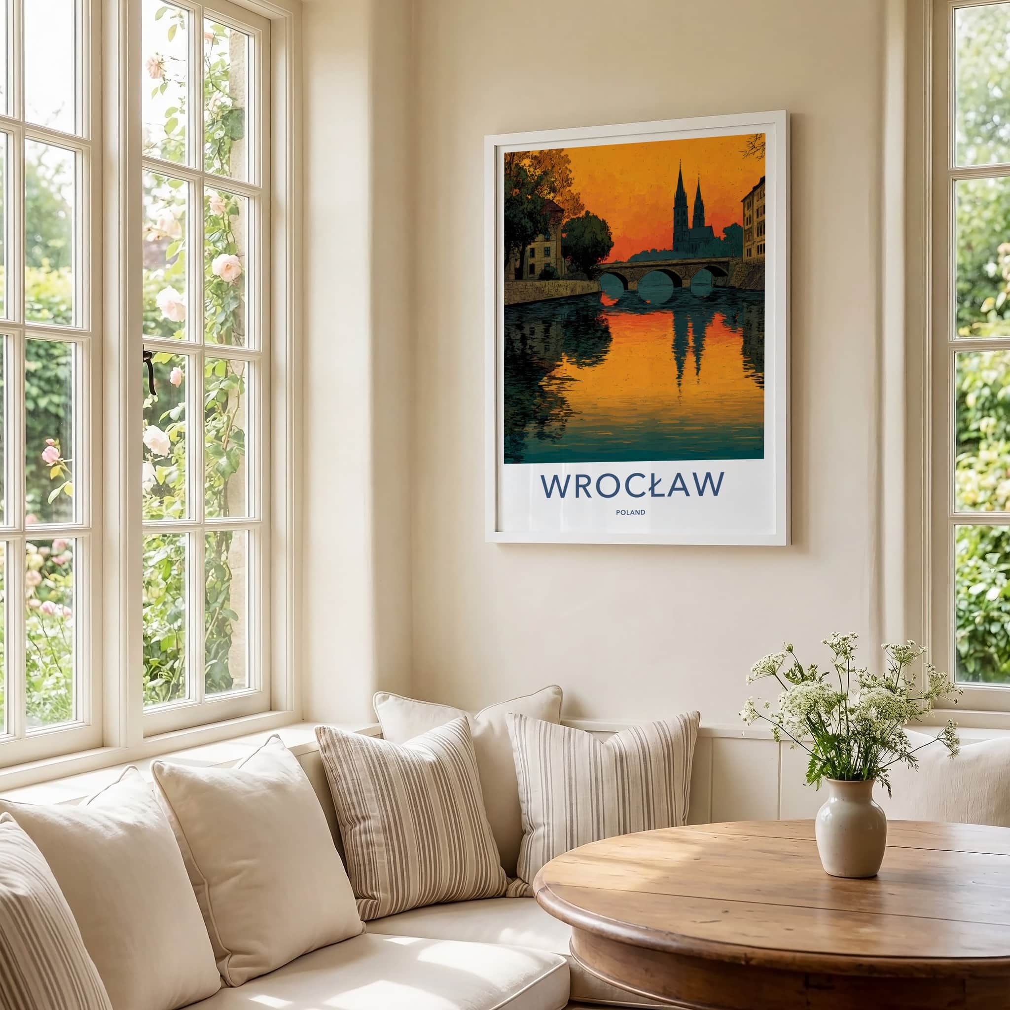 Wroclaw Poster - Poland Travel Art - River Bridge Reflections Home Decor