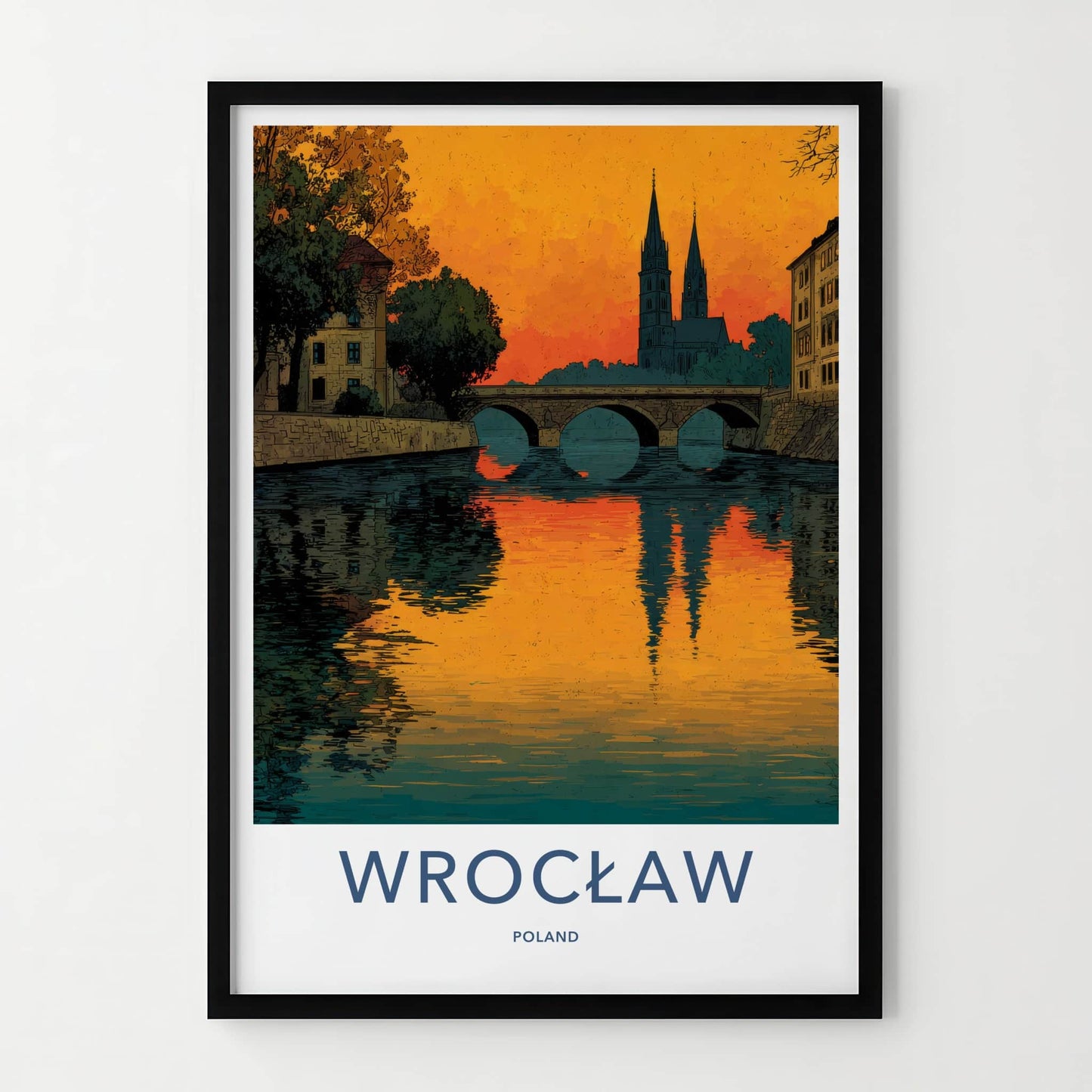 Wroclaw Poster - Poland Travel Art - River Bridge Reflections Home Decor