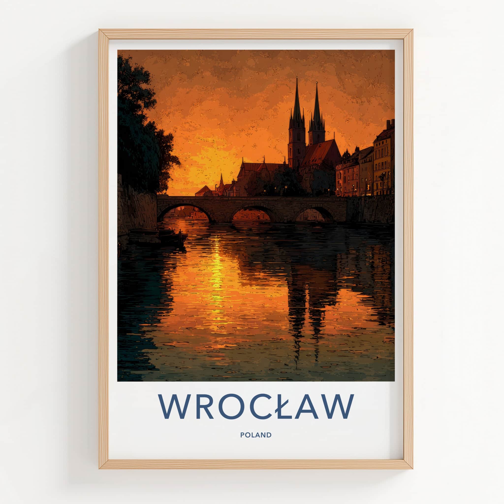 Wroclaw Poster - Poland Travel Art - River Sunset Reflections Home Decor