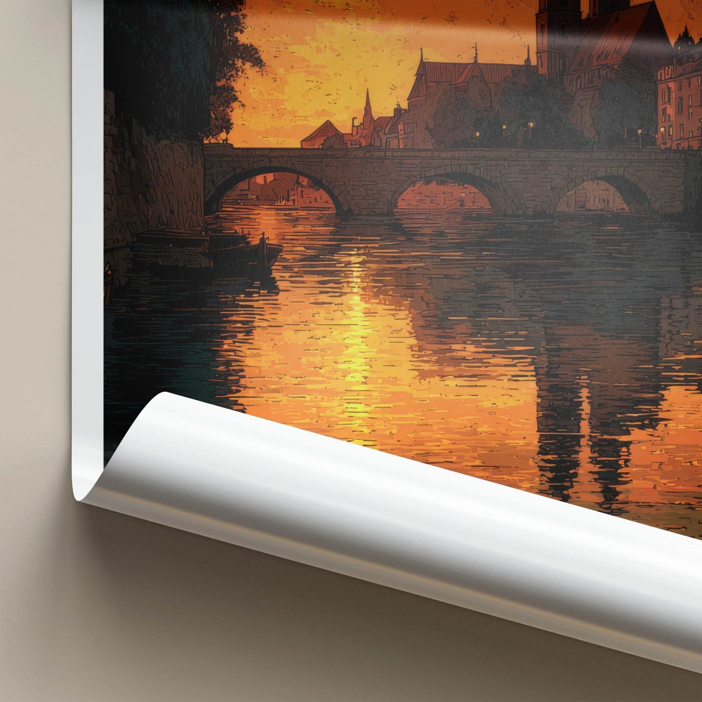 Wroclaw Poster - Poland Travel Art - River Sunset Reflections Home Decor