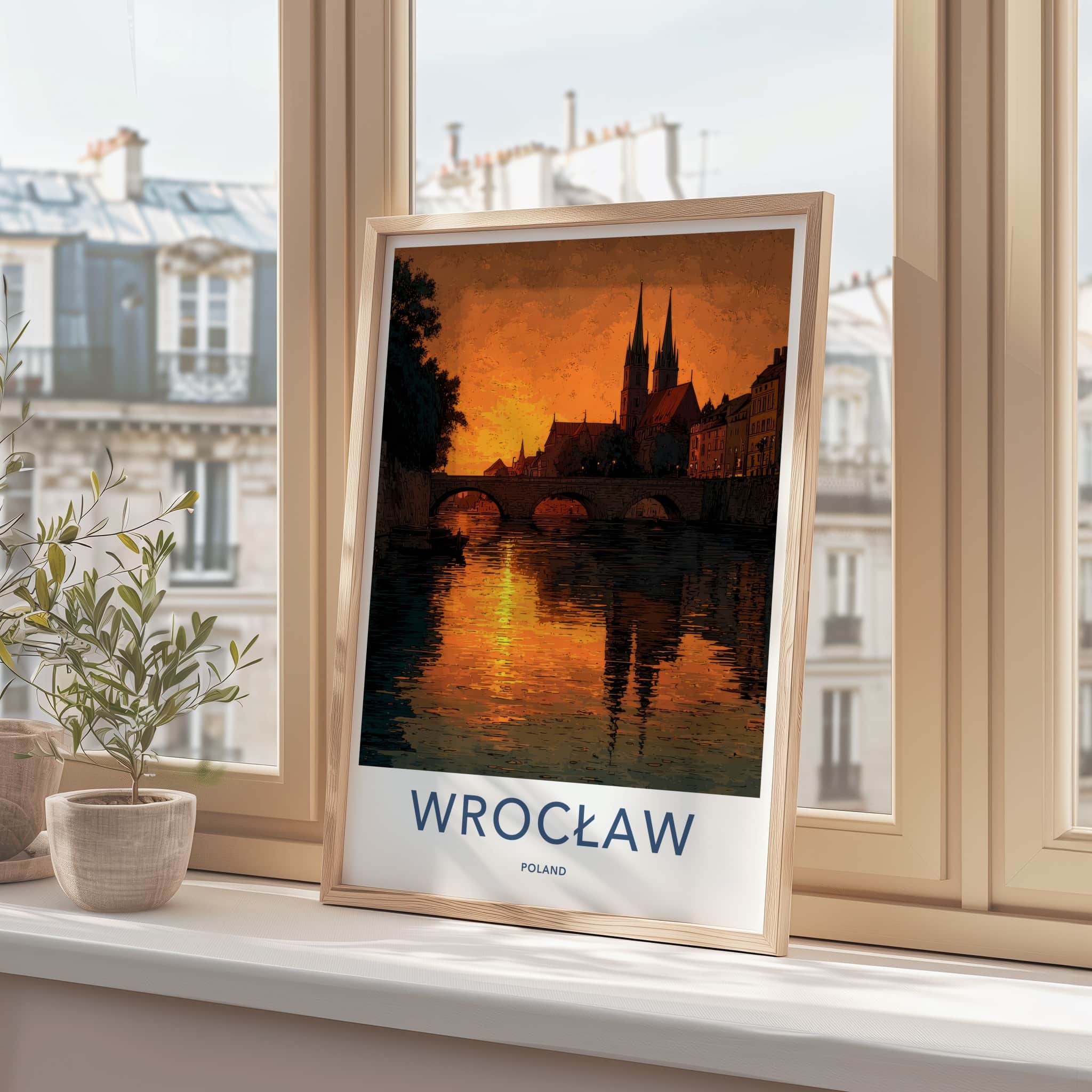 Wroclaw Poster - Poland Travel Art - River Sunset Reflections Home Decor