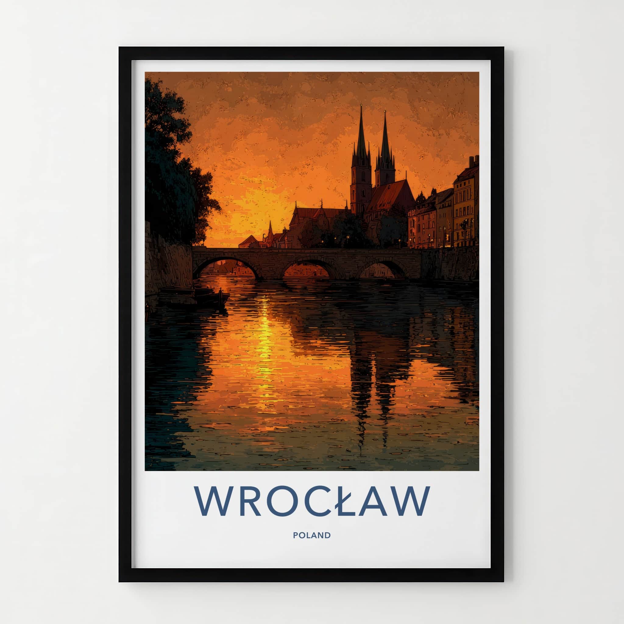 Wroclaw Poster - Poland Travel Art - River Sunset Reflections Home Decor