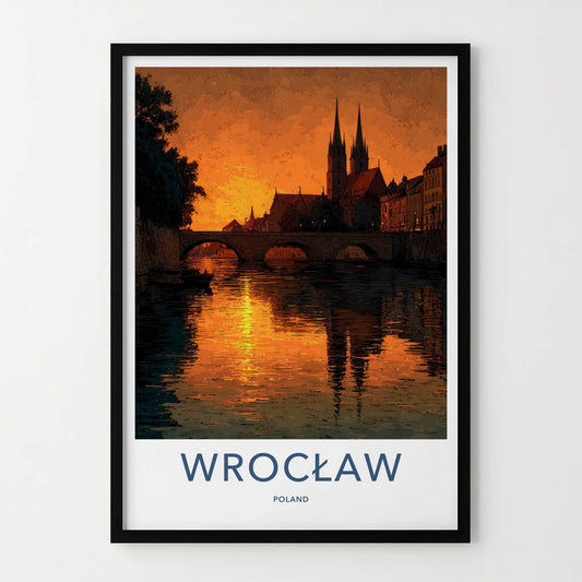Wroclaw Poster - Poland Travel Art - River Sunset Reflections Home Decor