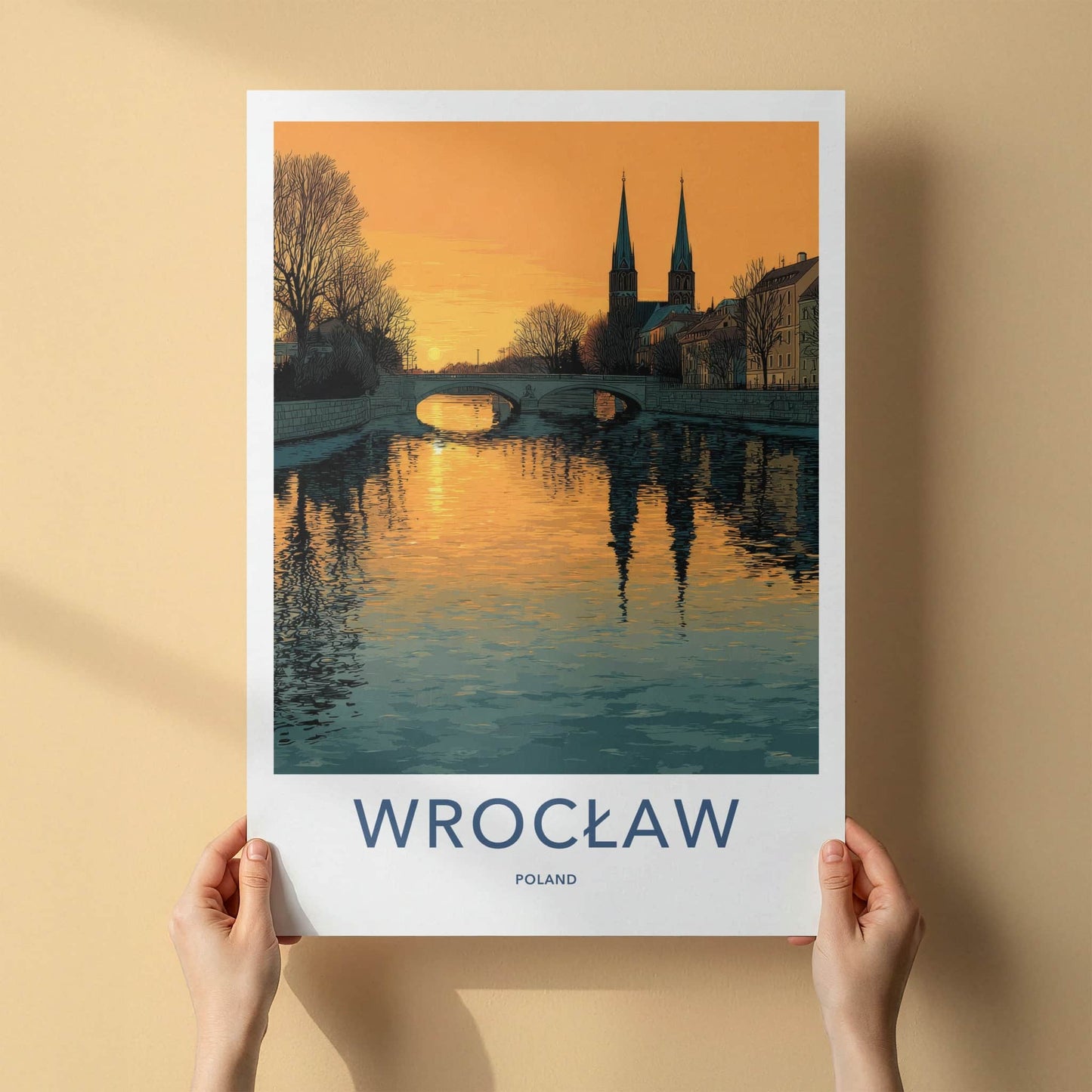 Wroclaw Poster - Poland Travel Art - Sunset River Spires Home Decor