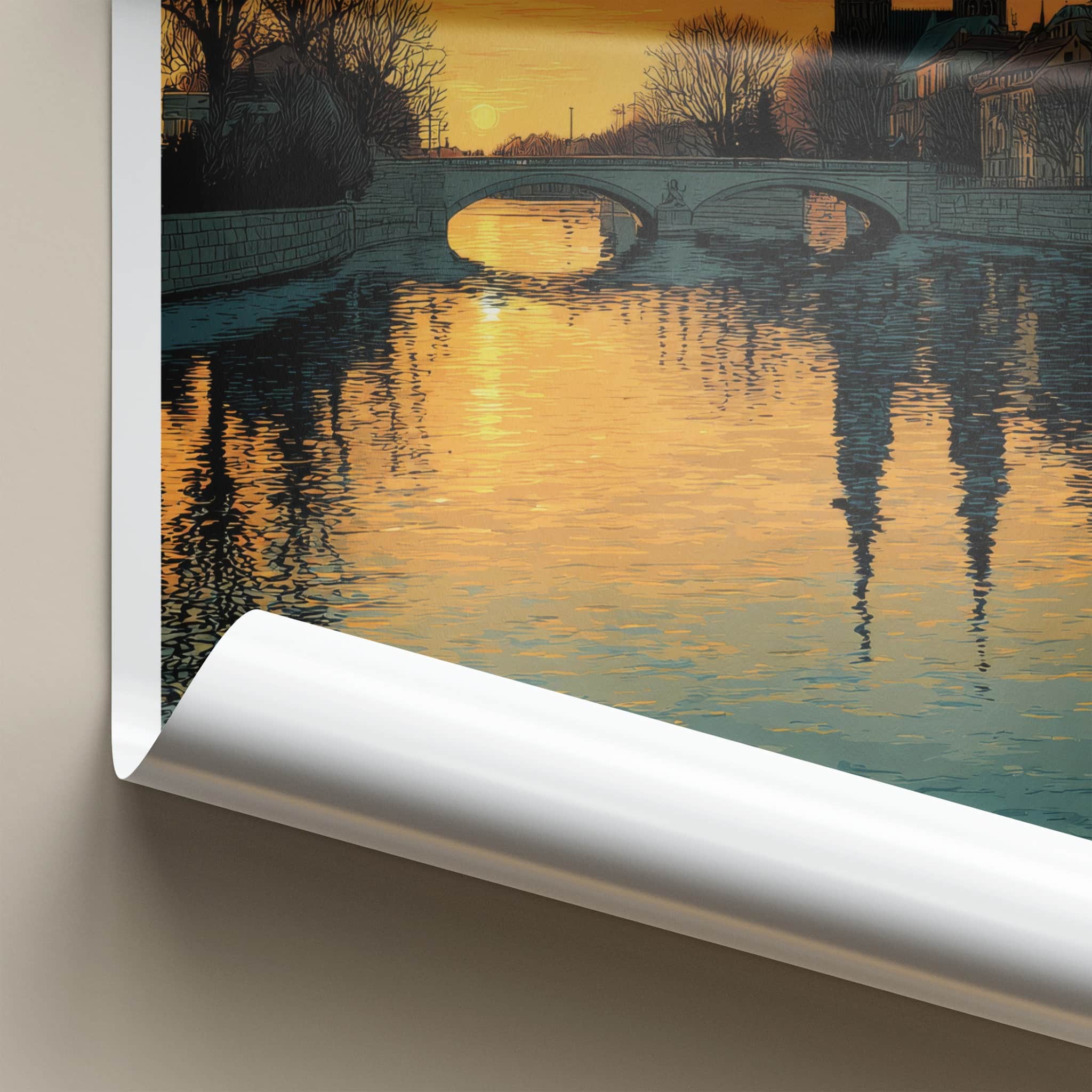 Wroclaw Poster - Poland Travel Art - Sunset River Spires Home Decor