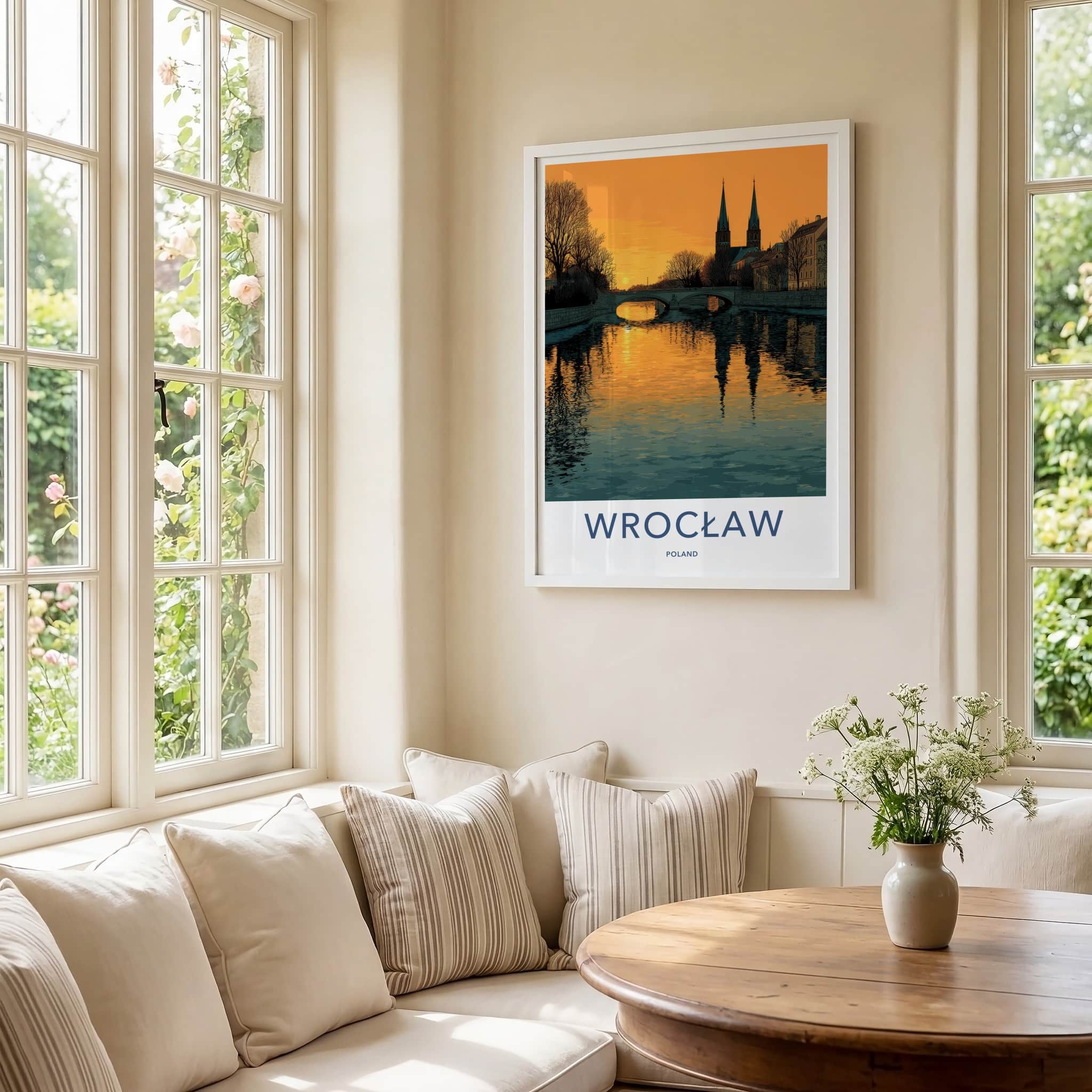 Wroclaw Poster - Poland Travel Art - Sunset River Spires Home Decor