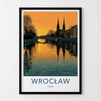 Wroclaw Poster - Poland Travel Art - Sunset River Spires Home Decor