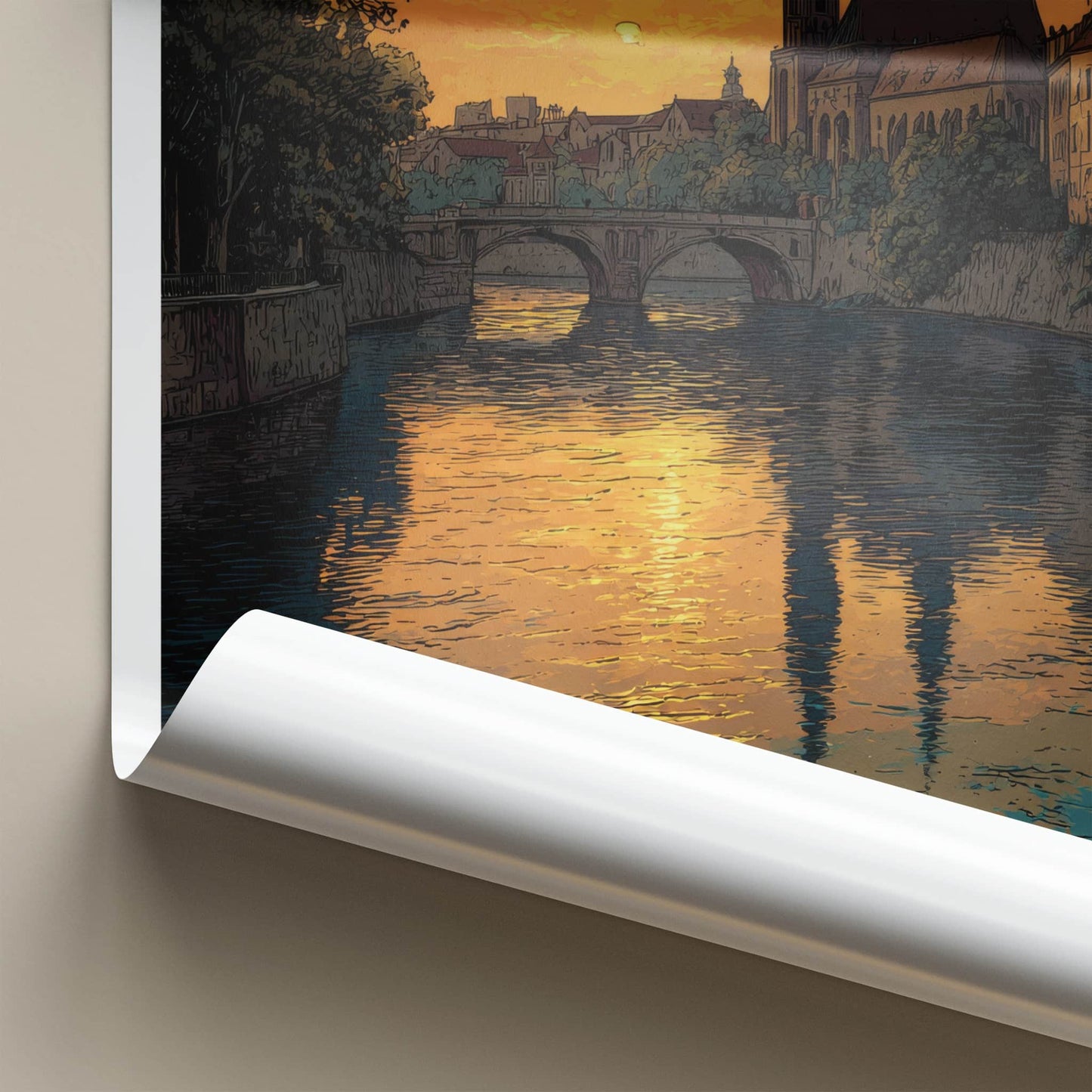 Wroclaw Poster - Poland Travel Print - Sunset River Cathedral Home Decor