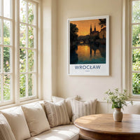 Wroclaw Poster - Poland Travel Print - Sunset River Cathedral Home Decor