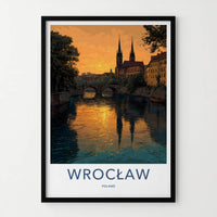 Wroclaw Poster - Poland Travel Print - Sunset River Cathedral Home Decor