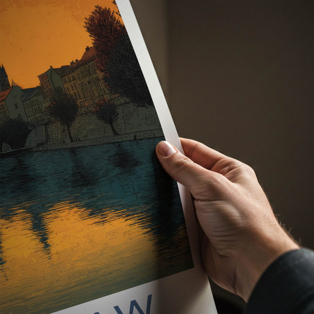 Wroclaw Poster - Poland Wall Art - Orange River Reflection Home Decor