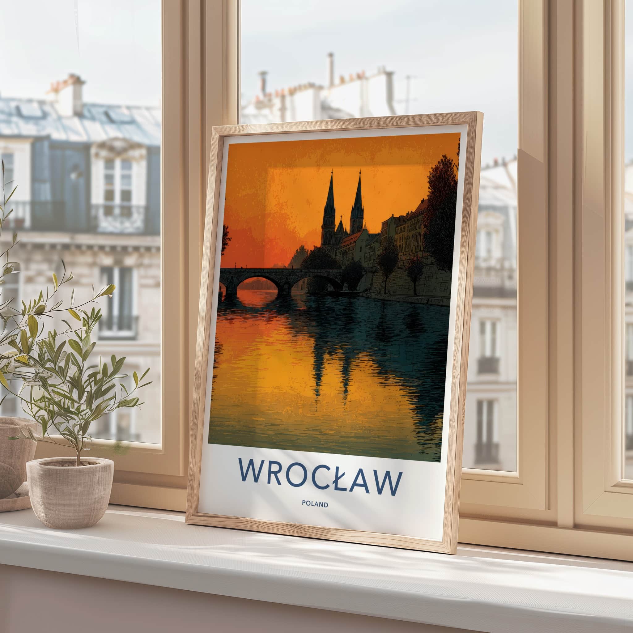 Wroclaw Poster - Poland Wall Art - Orange River Reflection Home Decor