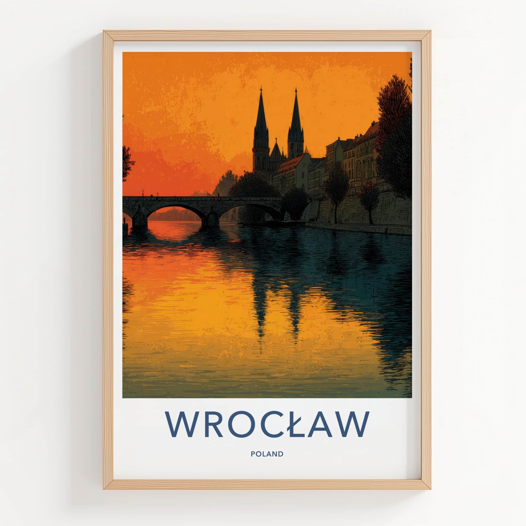 Wroclaw Poster - Poland Wall Art - Orange River Reflection Home Decor