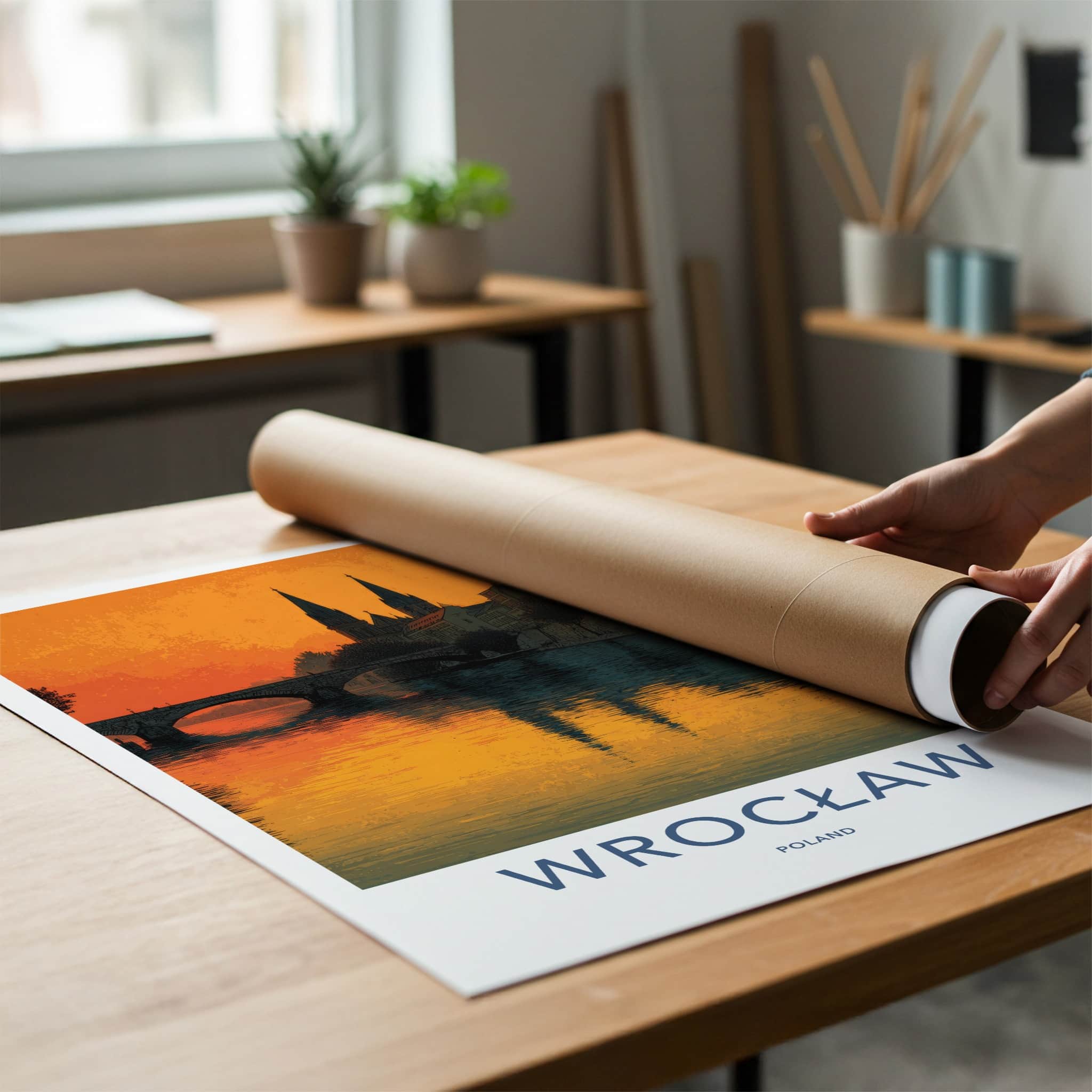 Wroclaw Poster - Poland Wall Art - Orange River Reflection Home Decor