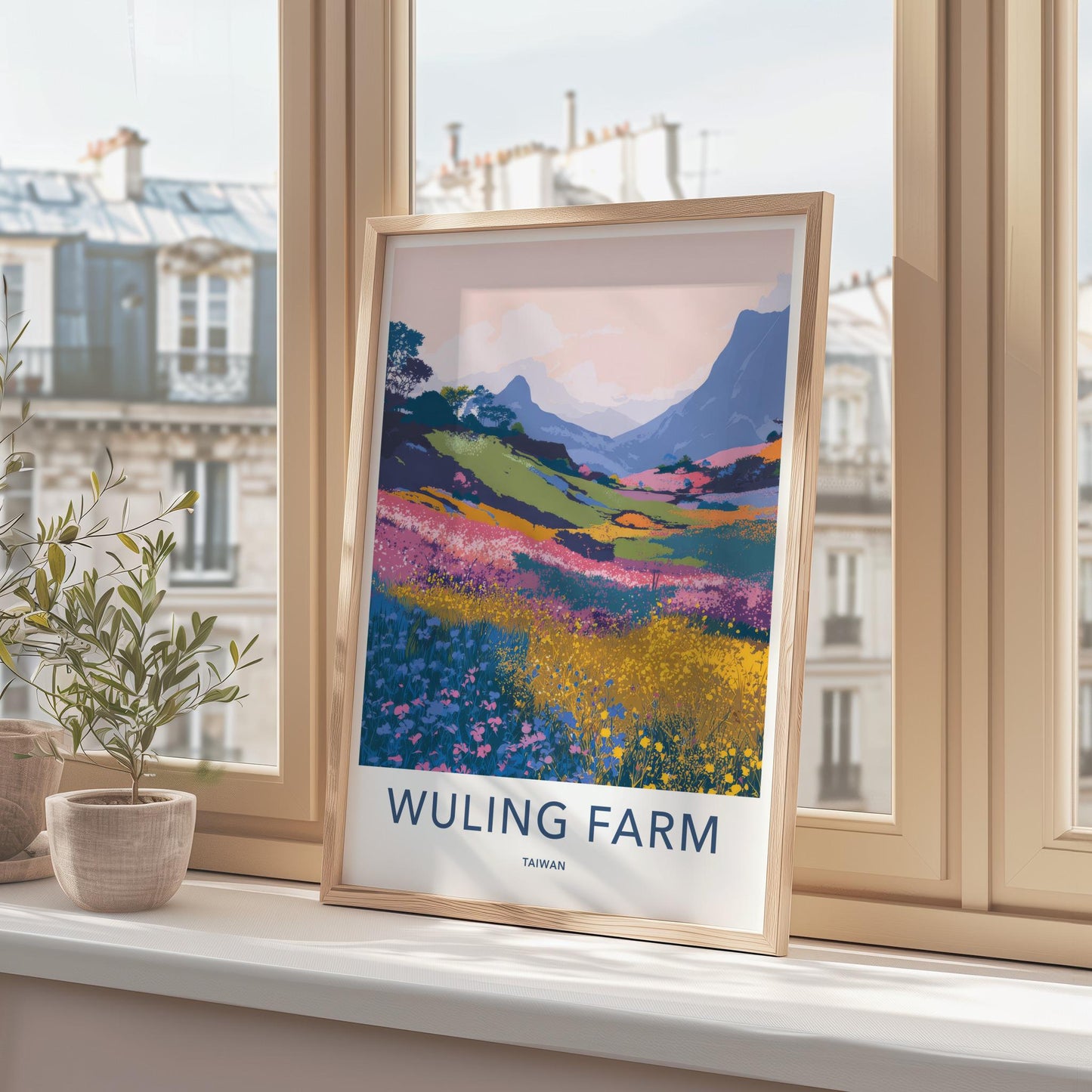 Wuling Farm Poster - Taiwan Travel Art - Vibrant Mountain Blooms Home Decor