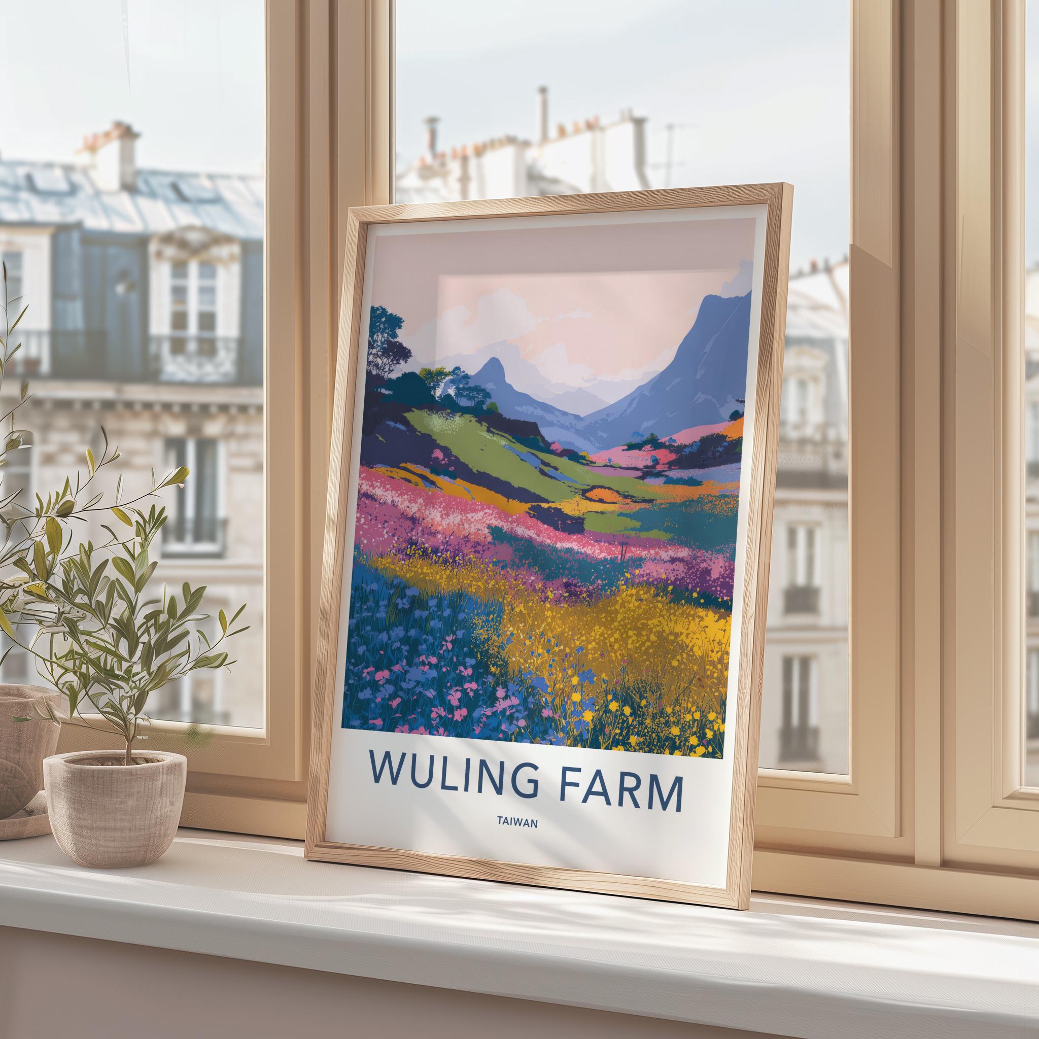 Wuling Farm Poster - Taiwan Travel Art - Vibrant Mountain Blooms Home Decor