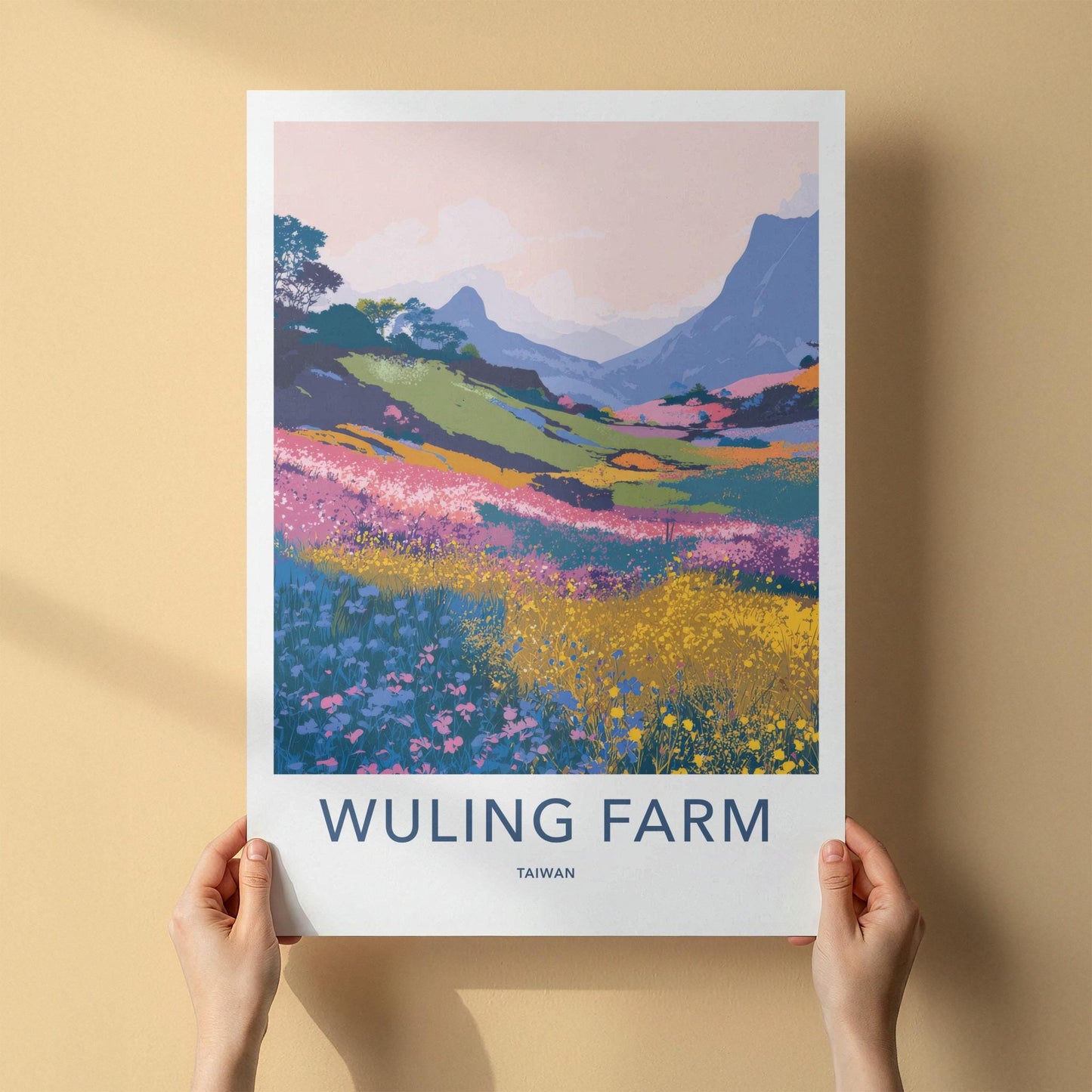 Wuling Farm Poster - Taiwan Travel Art - Vibrant Mountain Blooms Home Decor
