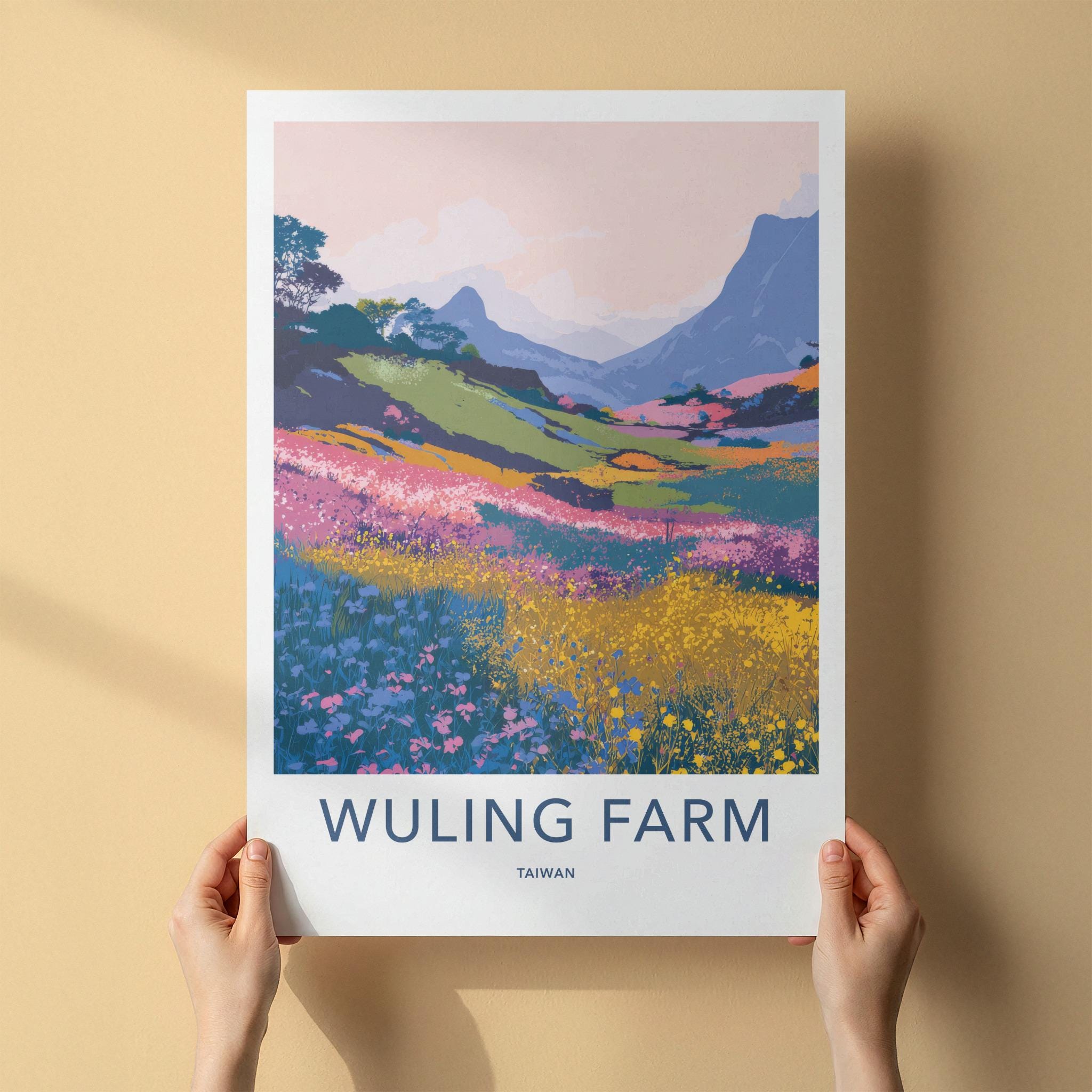 Wuling Farm Poster - Taiwan Travel Art - Vibrant Mountain Blooms Home Decor