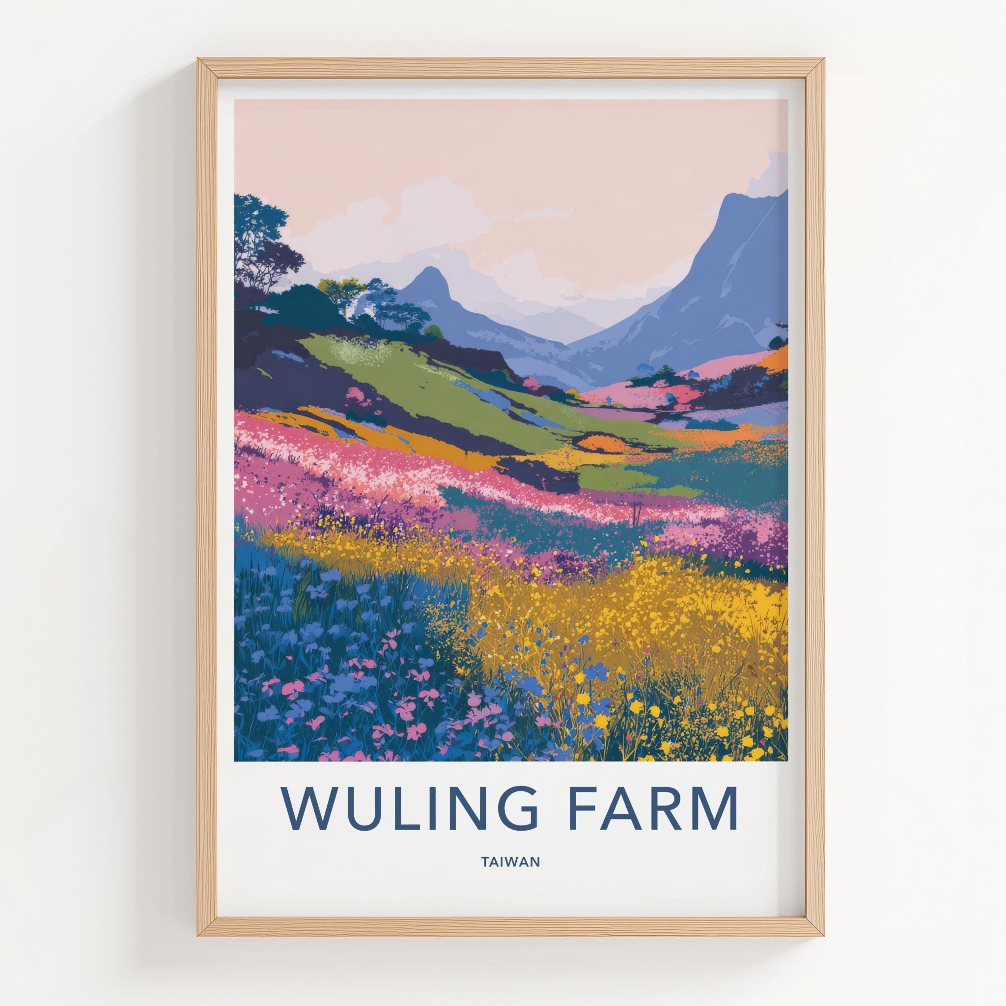 Wuling Farm Poster - Taiwan Travel Art - Vibrant Mountain Blooms Home Decor