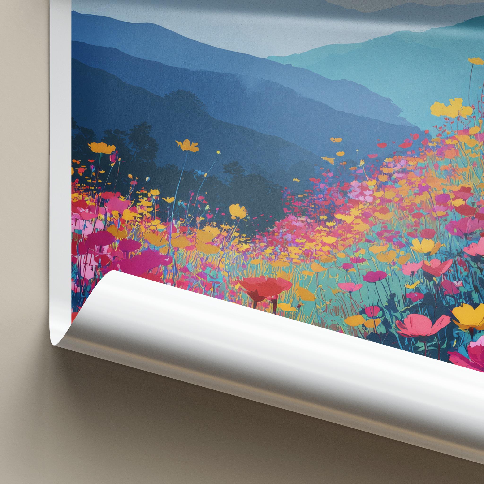 Wuling Farm Poster - Taiwan Travel Print - Vibrant Flower Landscape Wall Decor