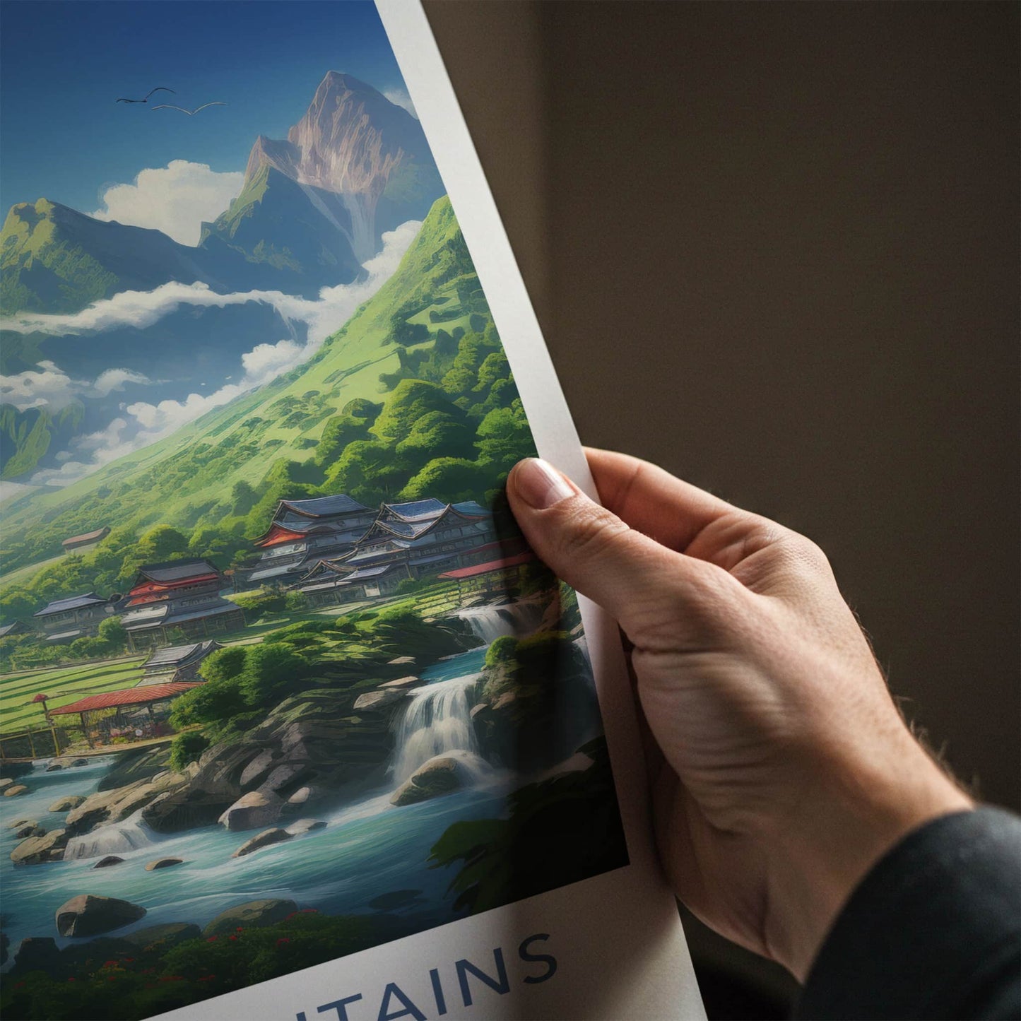 Wuling Mountains Poster - China Travel Art - River Village Waterfalls Wall Decor
