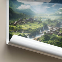 Wuling Mountains Poster - China Wall Art - Mountain Village Waterfalls Home Decor