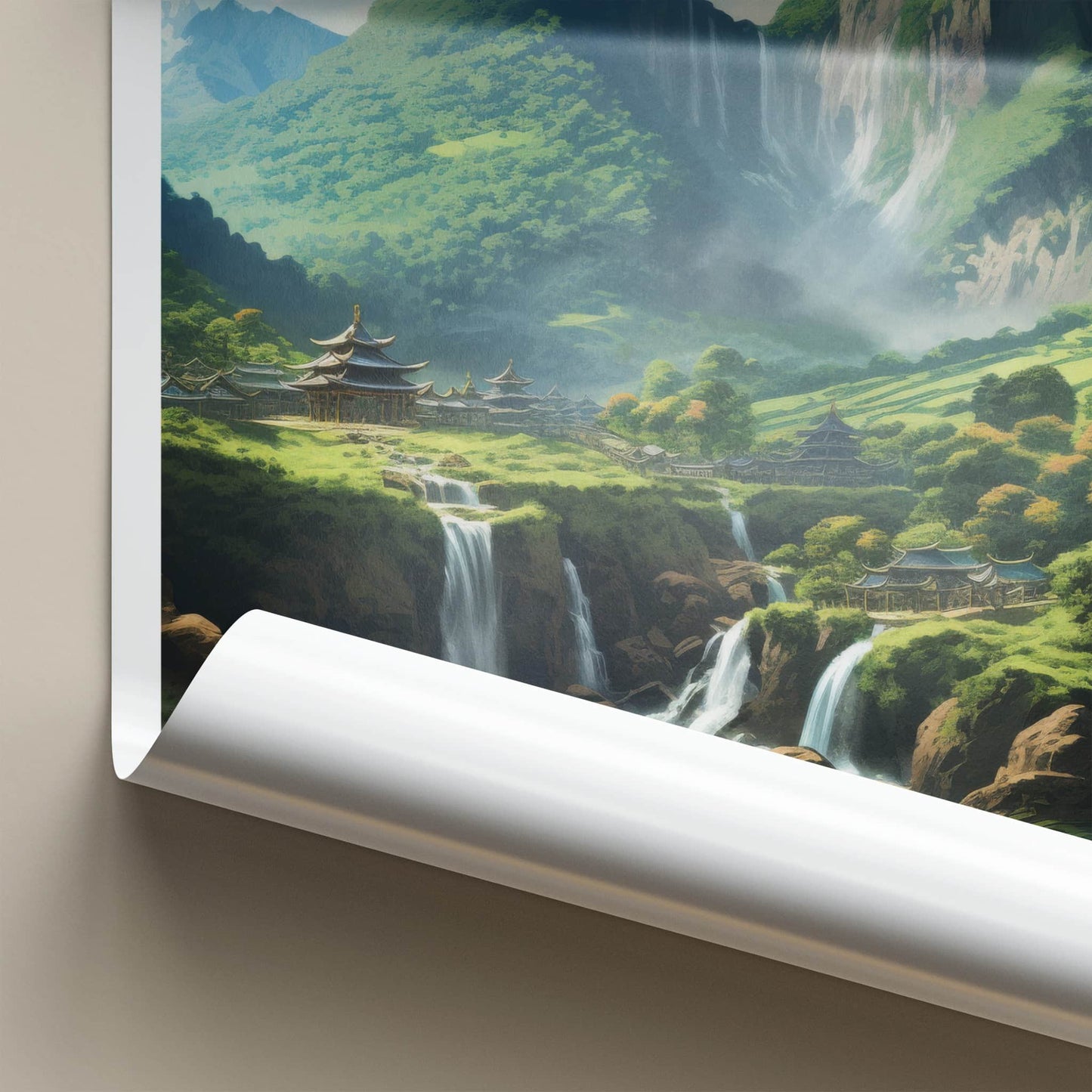 WULING SHAN Poster - China Travel Art - Green Mountain Village Home Decor