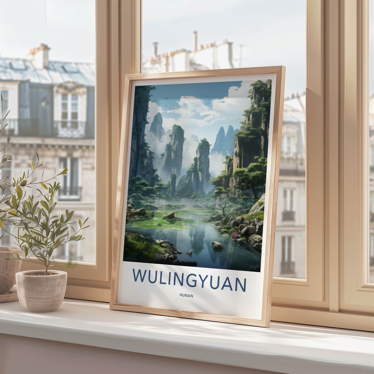 Wulingyuan Poster - China Travel Art - Misty River Mountains Home Decor