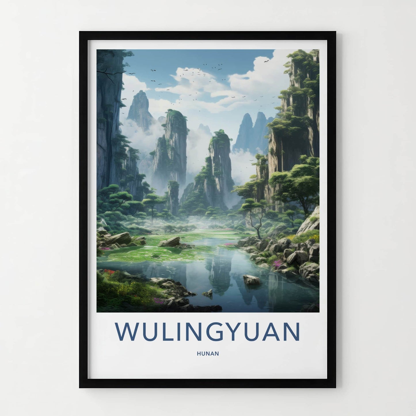 Wulingyuan Poster - China Travel Art - Misty River Mountains Home Decor